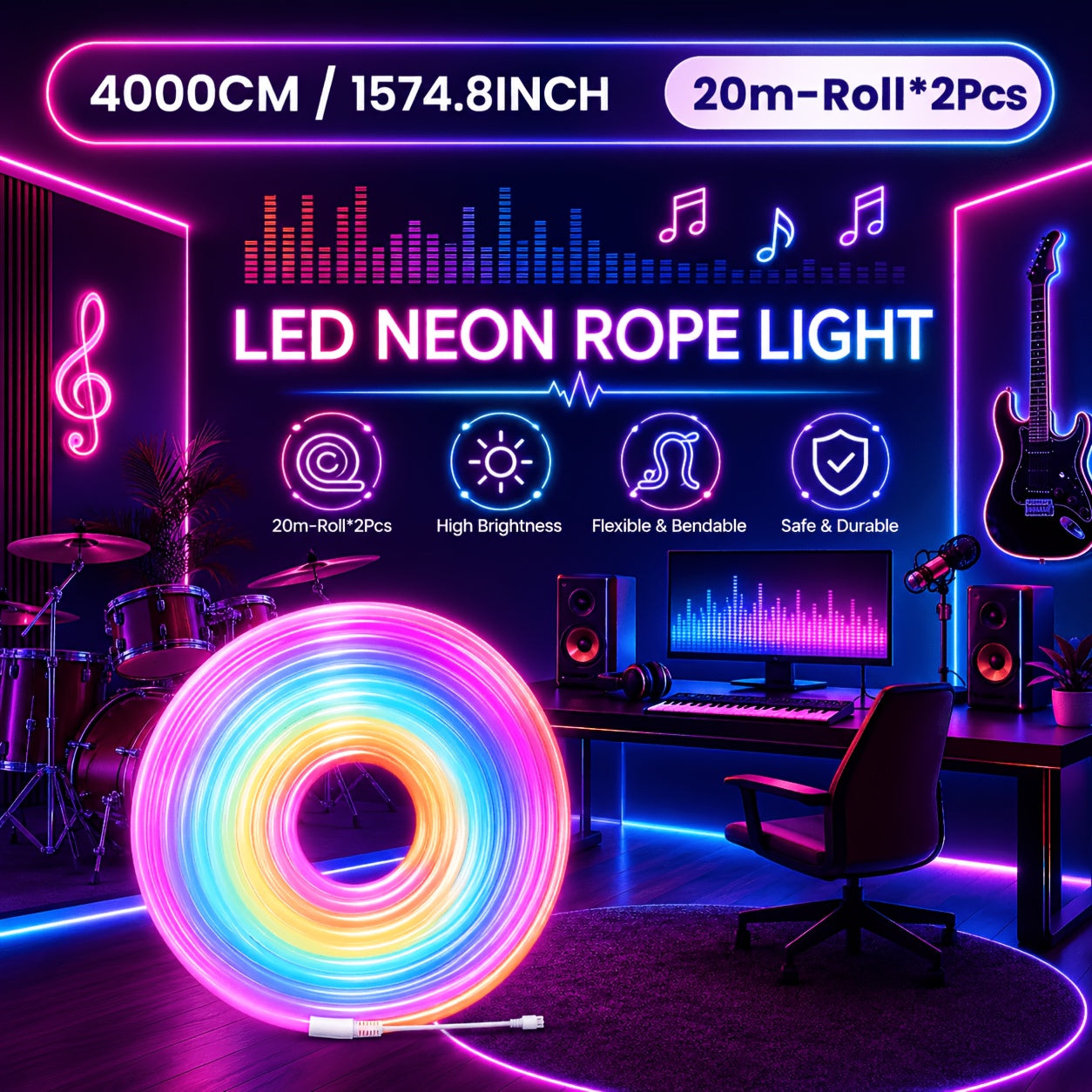 Neon-LED-Streifenlichter, LED-Beleuchtung für Schlafzimmer und Bett – Detailansicht 14