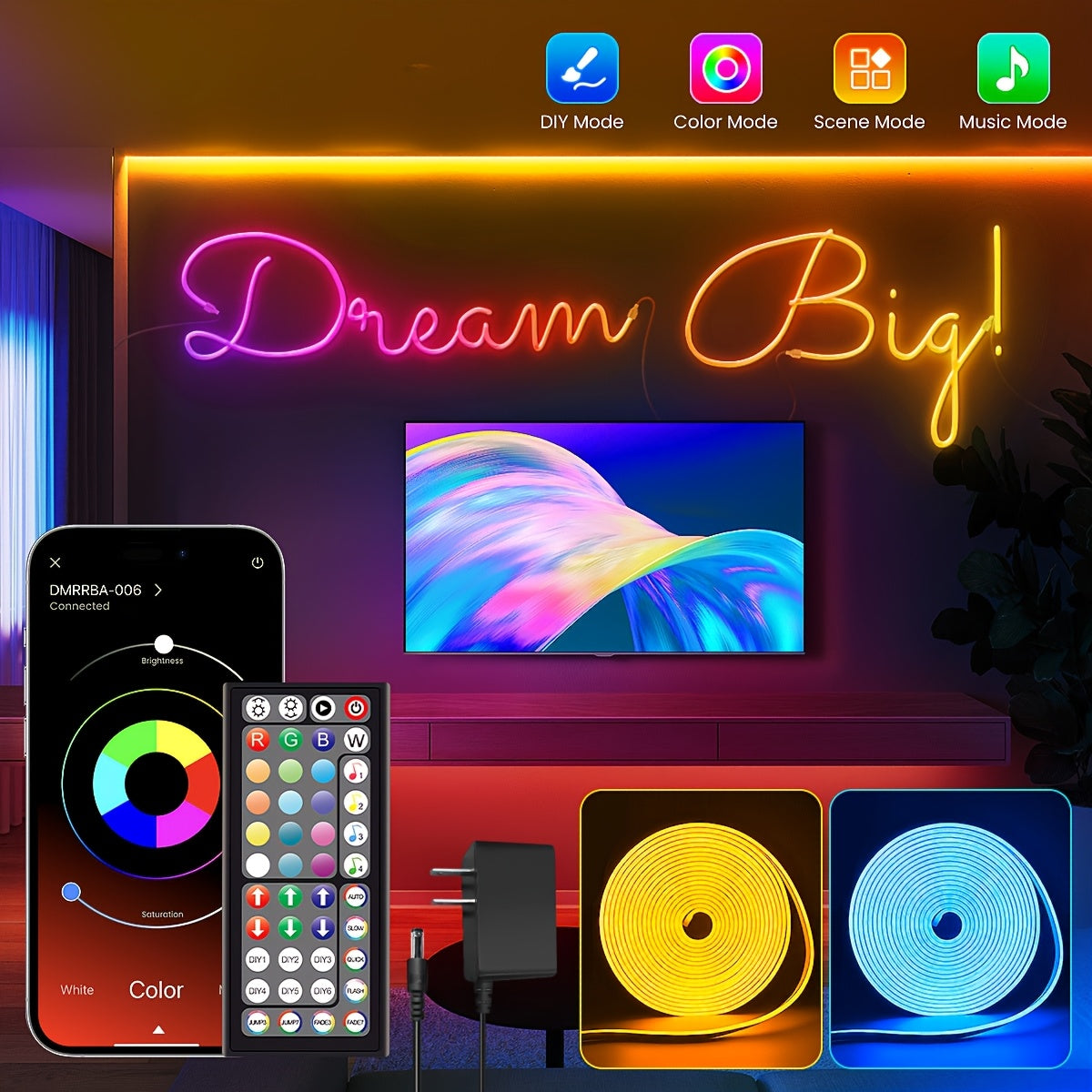 Neon Lichterkette, LED-Beleuchtung für Schlafzimmer und Bett – Detailansicht 9