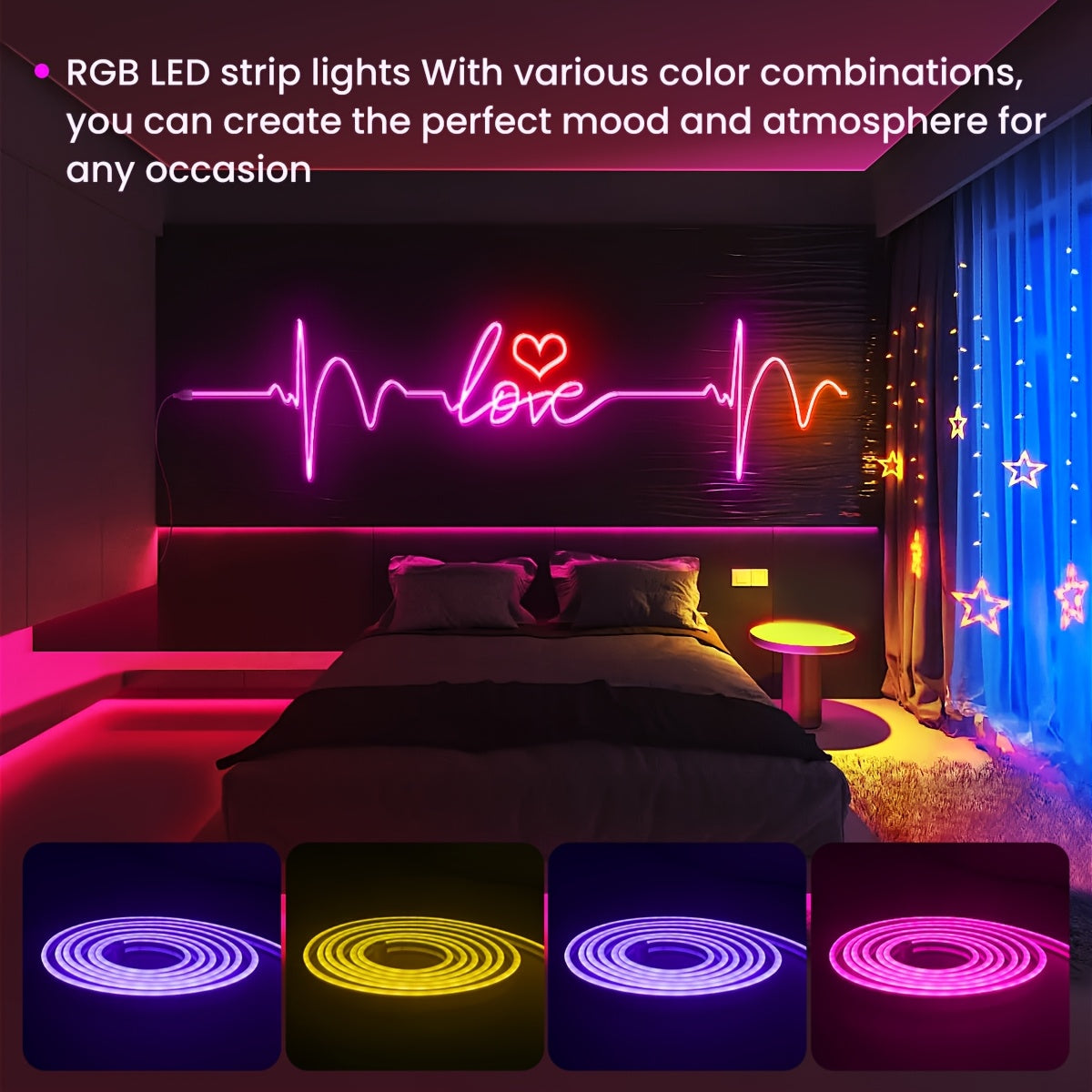 Neon Lichterkette, LED-Beleuchtung für Schlafzimmer und Bett – Detailansicht 14