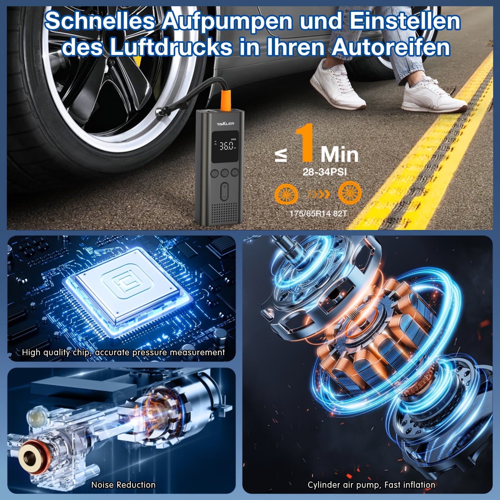 Neuer Voreinstellbarer Luftdruck-Reifenfüller, LED-Beleuchtung für Fahrzeug und unterwegs – Detailansicht 7