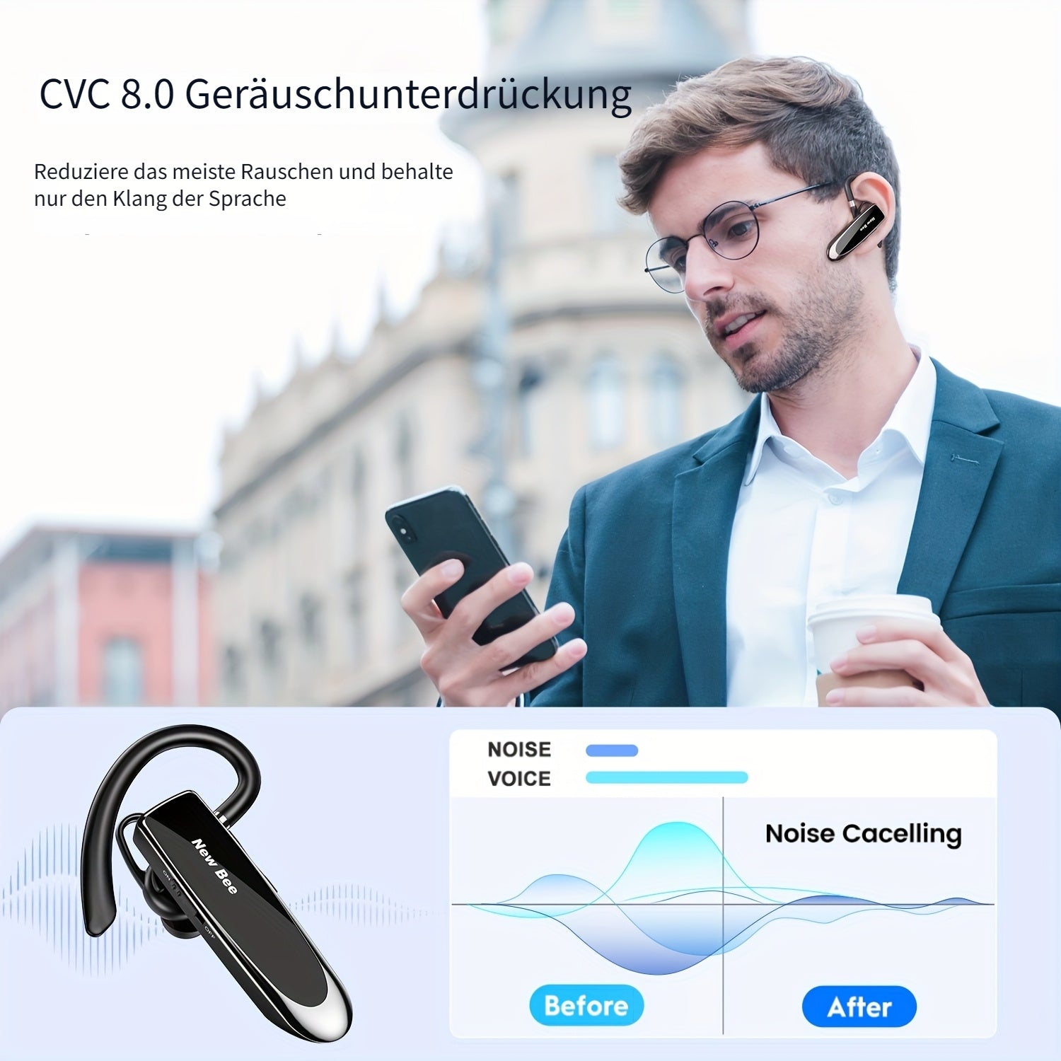 New Bee Einzelohm-Wireless-Earbuds, kabellos für Fahrzeug und unterwegs – Detailansicht 4