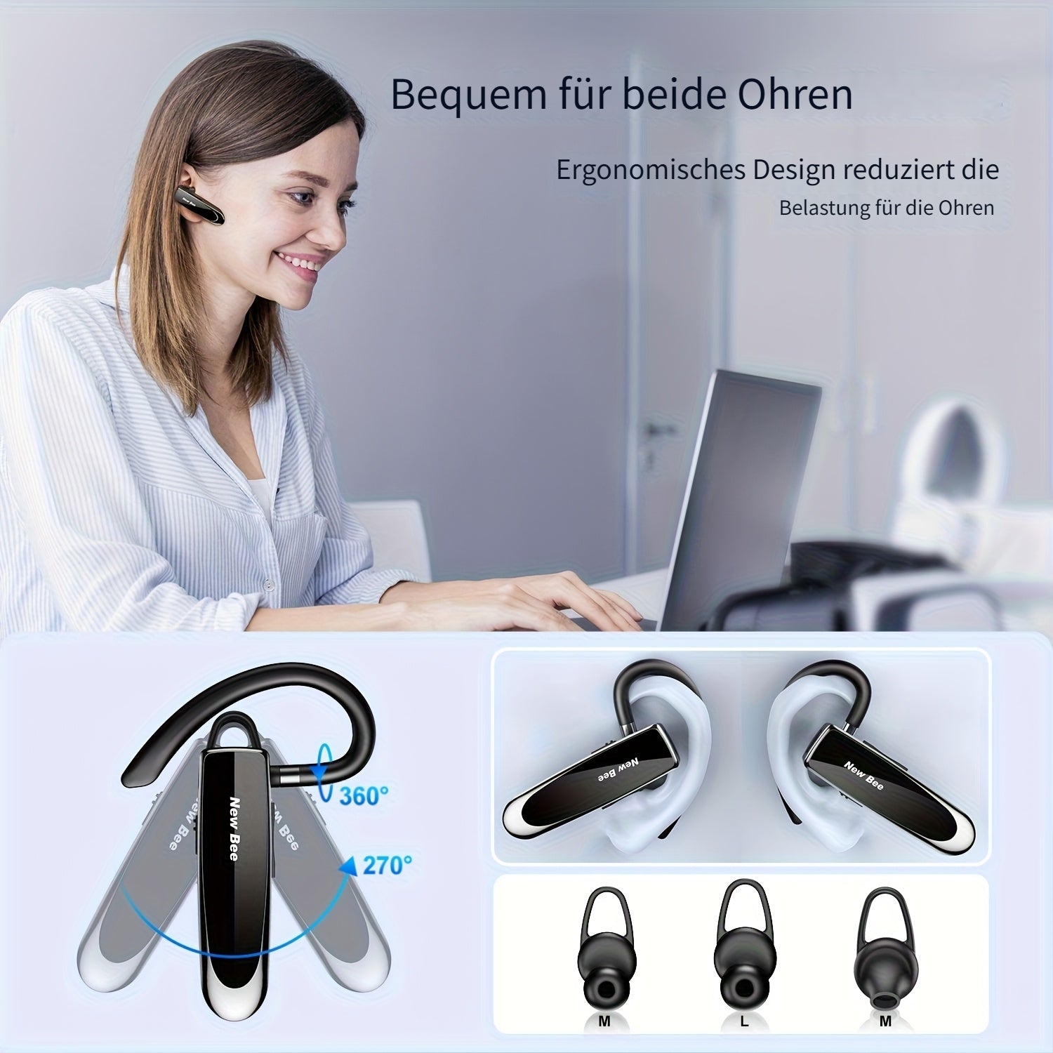 New Bee Einzelohm-Wireless-Earbuds, kabellos für Fahrzeug und unterwegs – Detailansicht 5