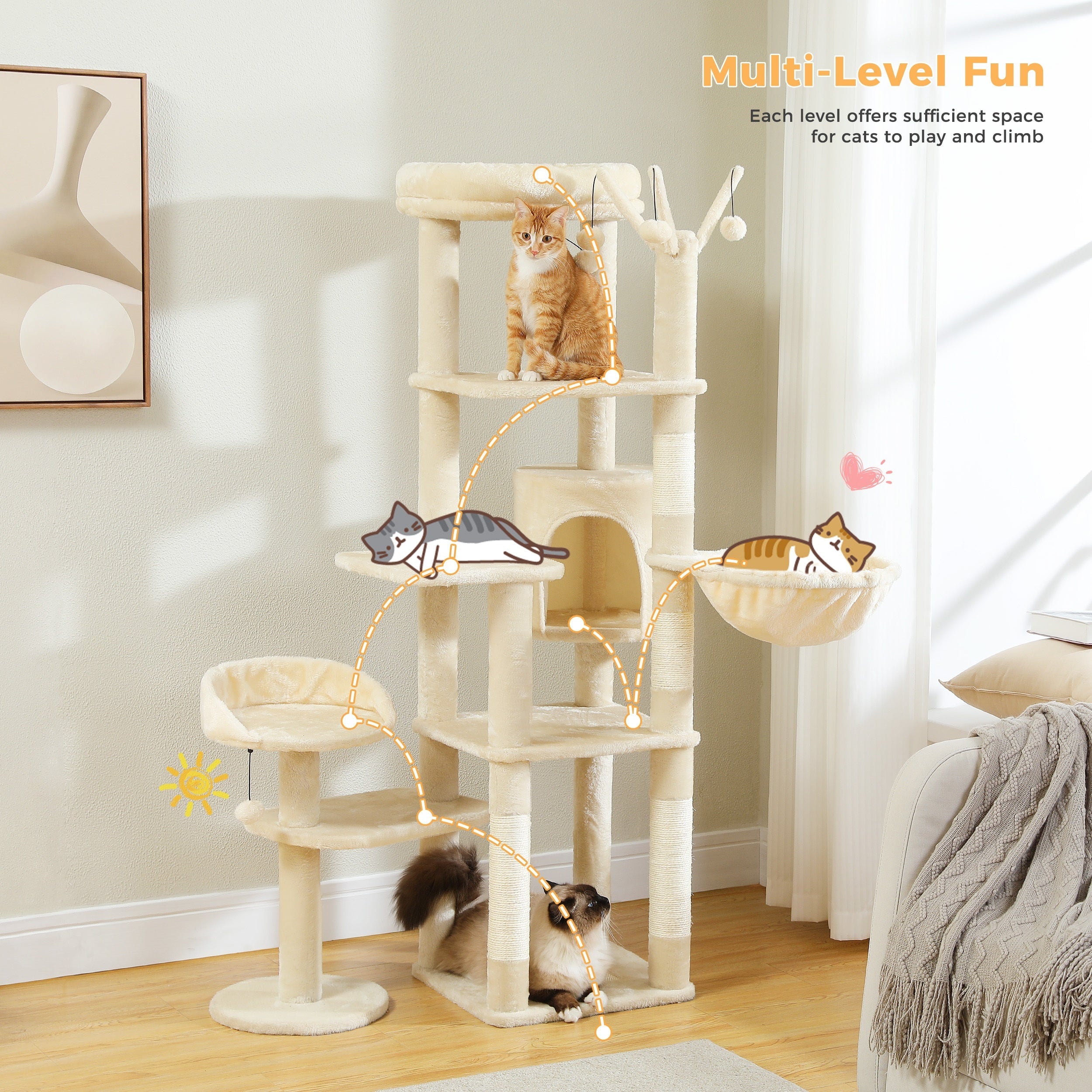 Pawz Road Cactus Katzenbaum Turm, 150 cm für Haustiere und Zuhause – Detailansicht 17