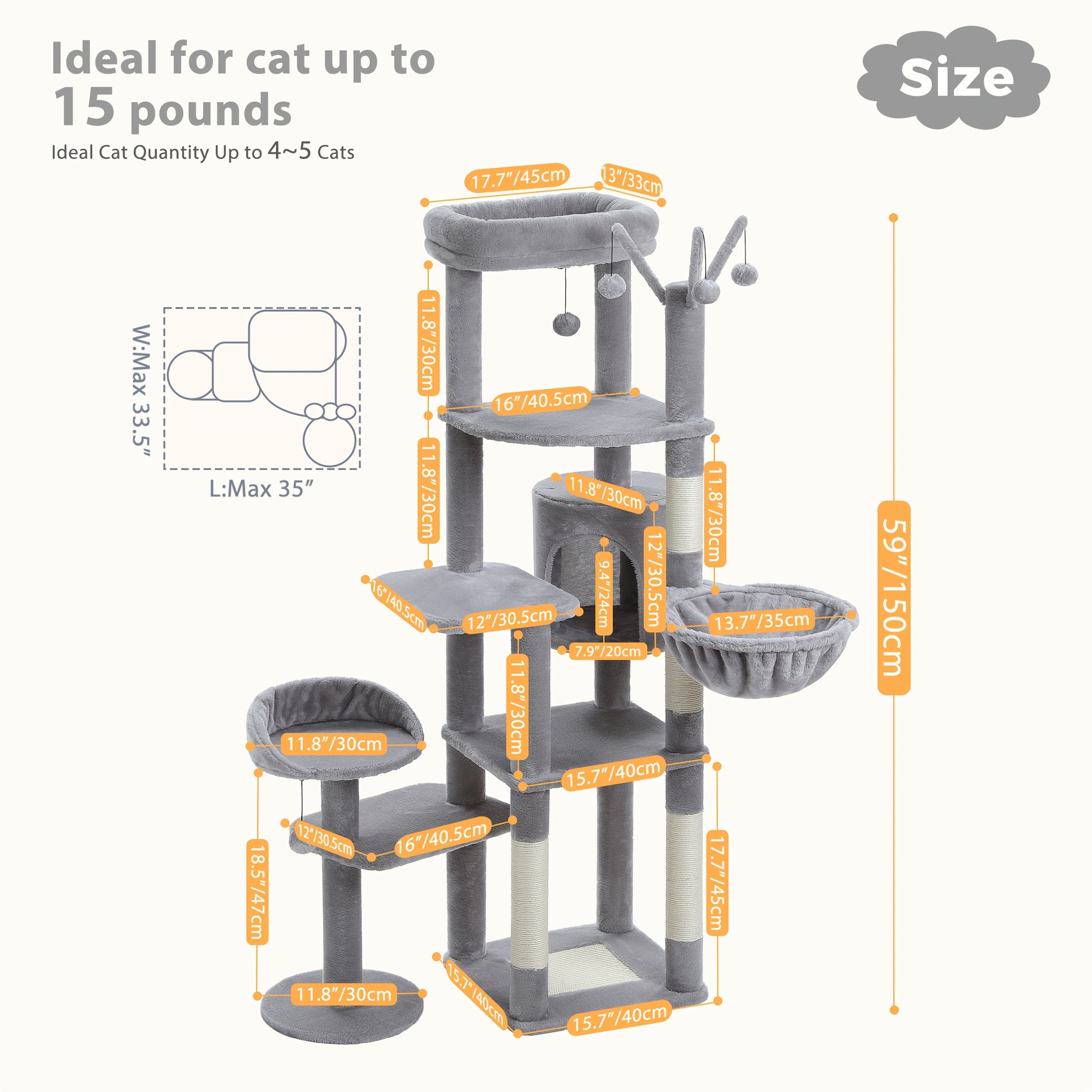 Pawz Road Cactus Katzenbaum Turm, 150 cm für Haustiere und Zuhause – Detailansicht 21