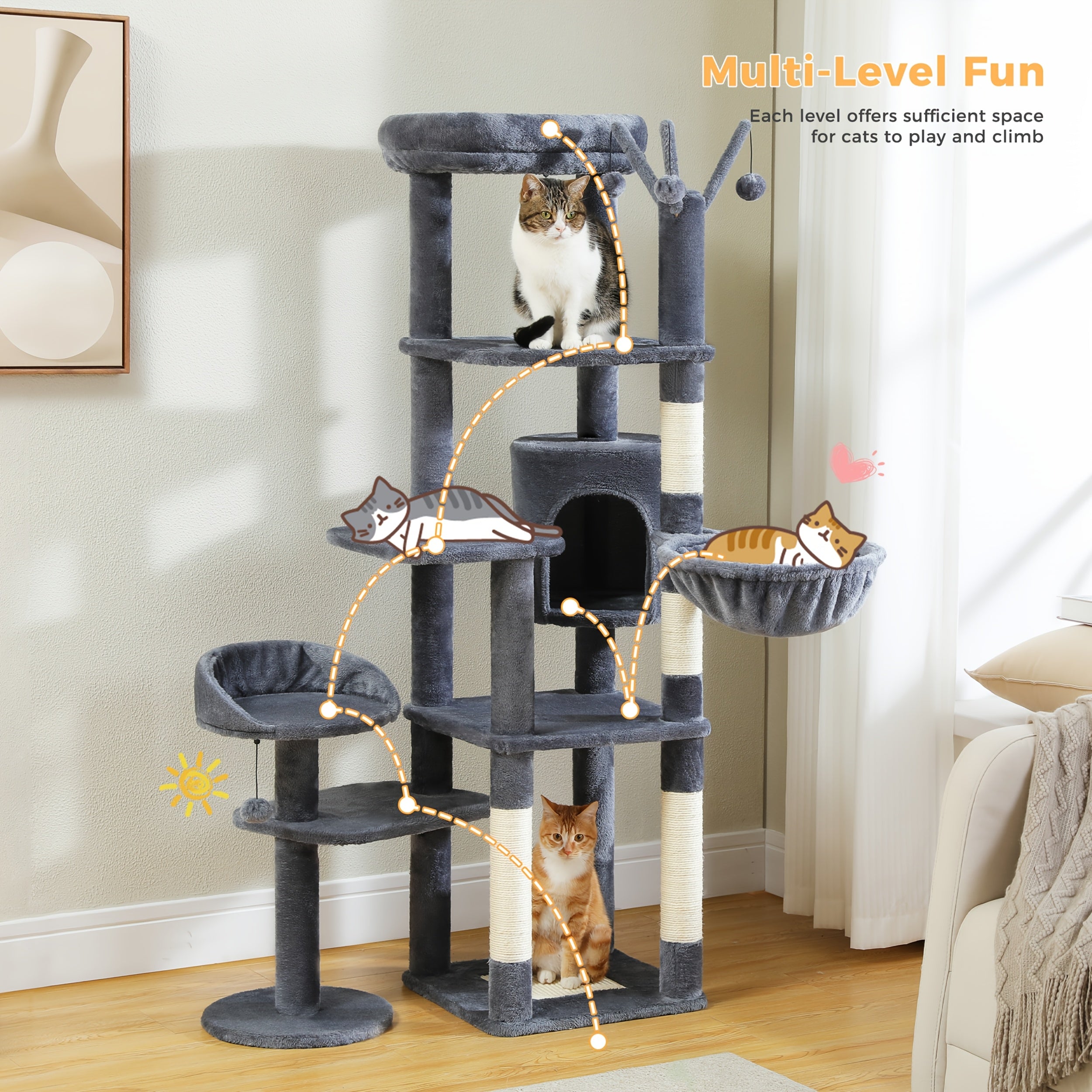 Pawz Road Cactus Katzenbaum Turm, 150 cm für Haustiere und Zuhause – Detailansicht 25