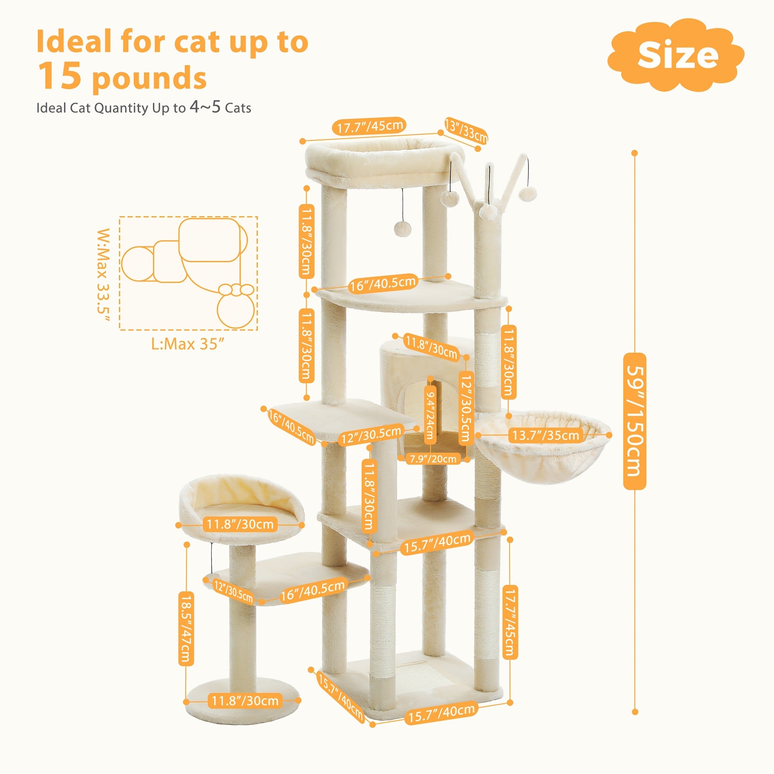 Pawz Road Cactus Katzenbaum Turm, 150 cm für Haustiere und Zuhause – Detailansicht 30
