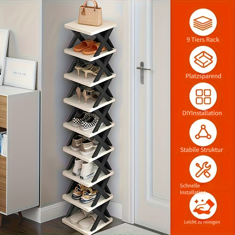 Platzsparender Eck-Schuhregal-Organizer, Schwarz-Weiss für Wohnzimmer und Zuhause – Detailansicht 3