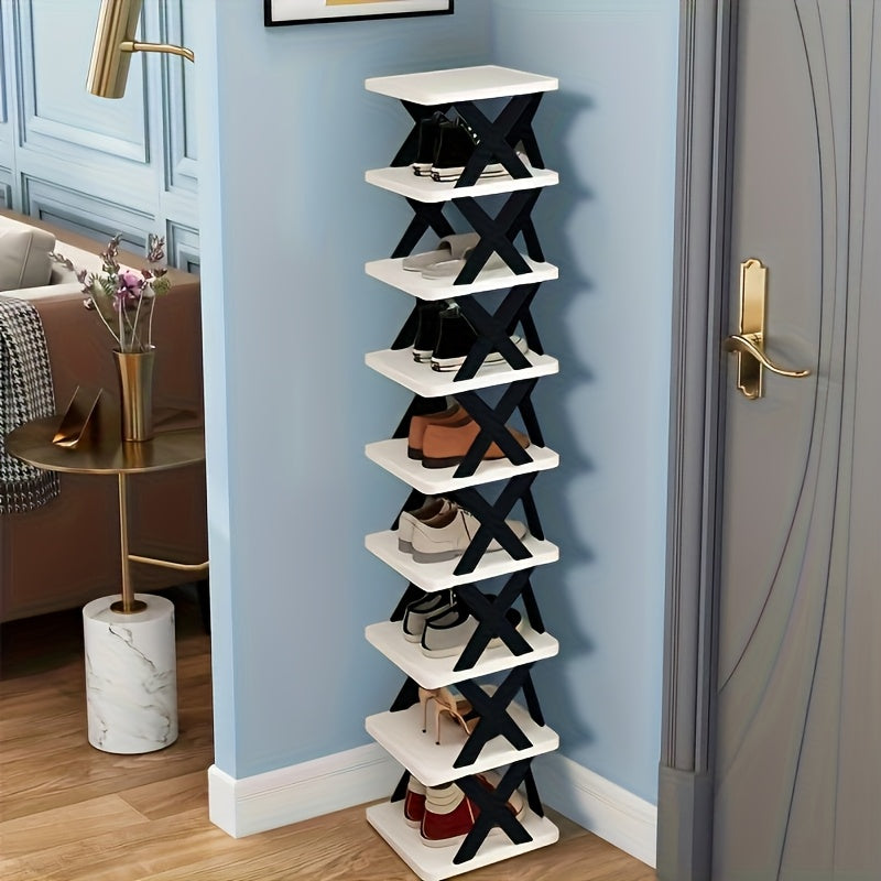 Platzsparender Eck-Schuhregal-Organizer, Schwarz-Weiss für Wohnzimmer und Zuhause – Detailansicht 4