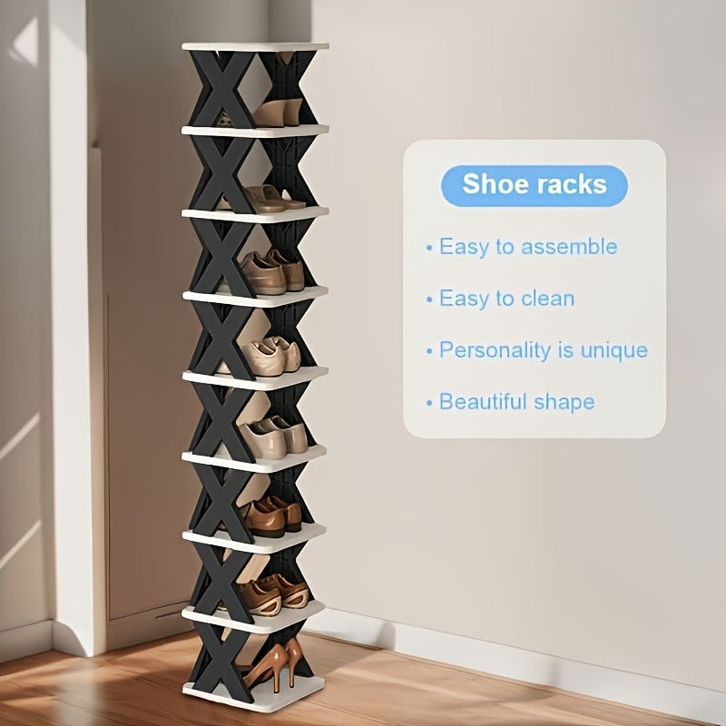 Platzsparender Eck-Schuhregal-Organizer, Schwarz-Weiss für Wohnzimmer und Zuhause – Detailansicht 5