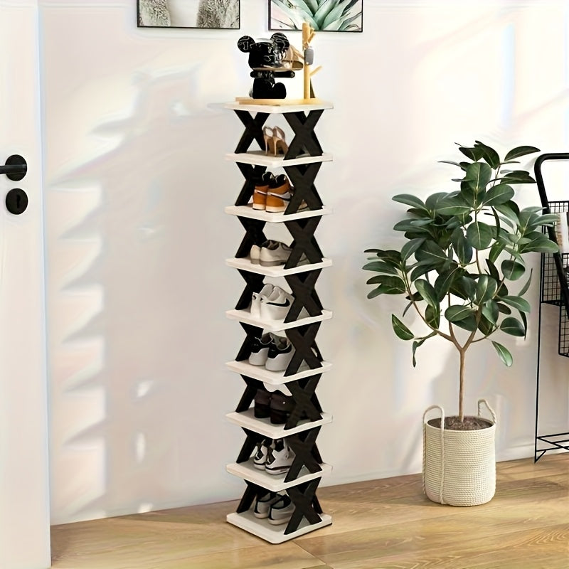 Platzsparender Eck-Schuhregal-Organizer, Schwarz-Weiss für Wohnzimmer und Zuhause – Detailansicht 6