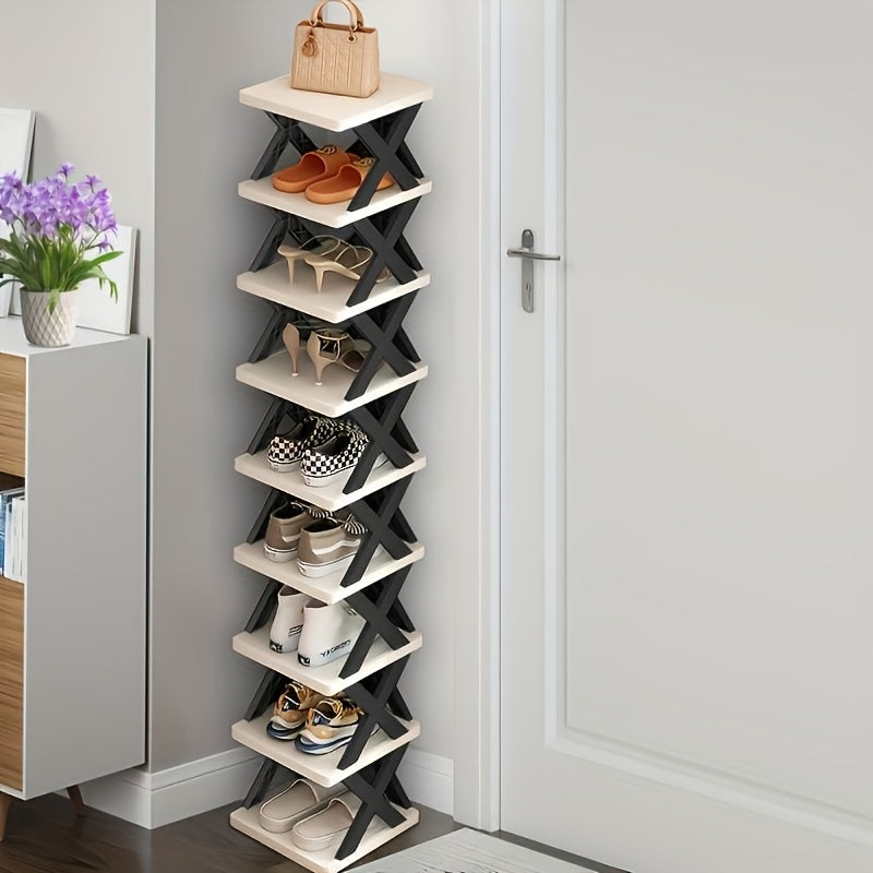 Platzsparender Eck-Schuhregal-Organizer, Schwarz-Weiss für Wohnzimmer und Zuhause – Detailansicht 7