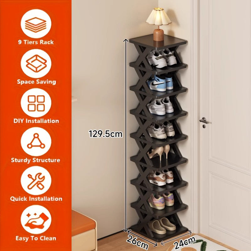 Platzsparender Eck-Schuhregal-Organizer, Schwarz-Weiss für Wohnzimmer und Zuhause – Detailansicht 8