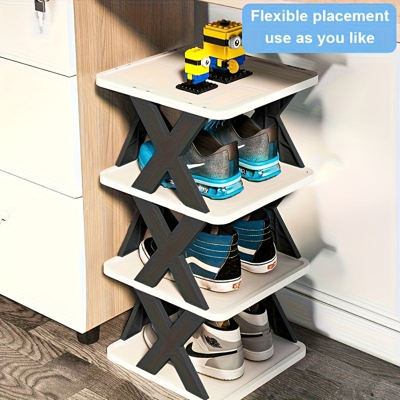 Platzsparender Eck-Schuhregal-Organizer, Schwarz-Weiss für Wohnzimmer und Zuhause – Detailansicht 10