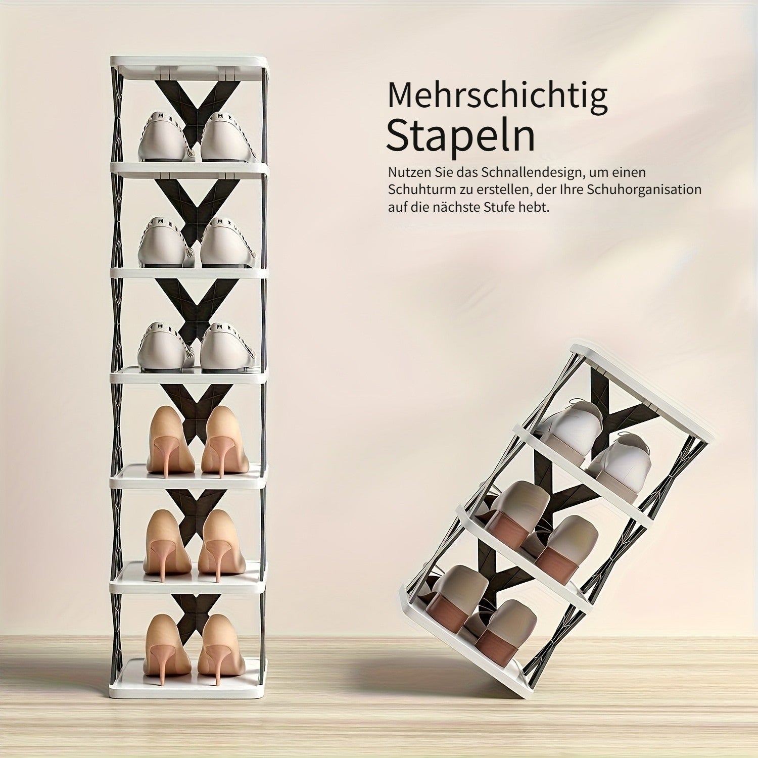 Platzsparender Eck-Schuhregal-Organizer, Schwarz-Weiss für Wohnzimmer und Zuhause – Detailansicht 12