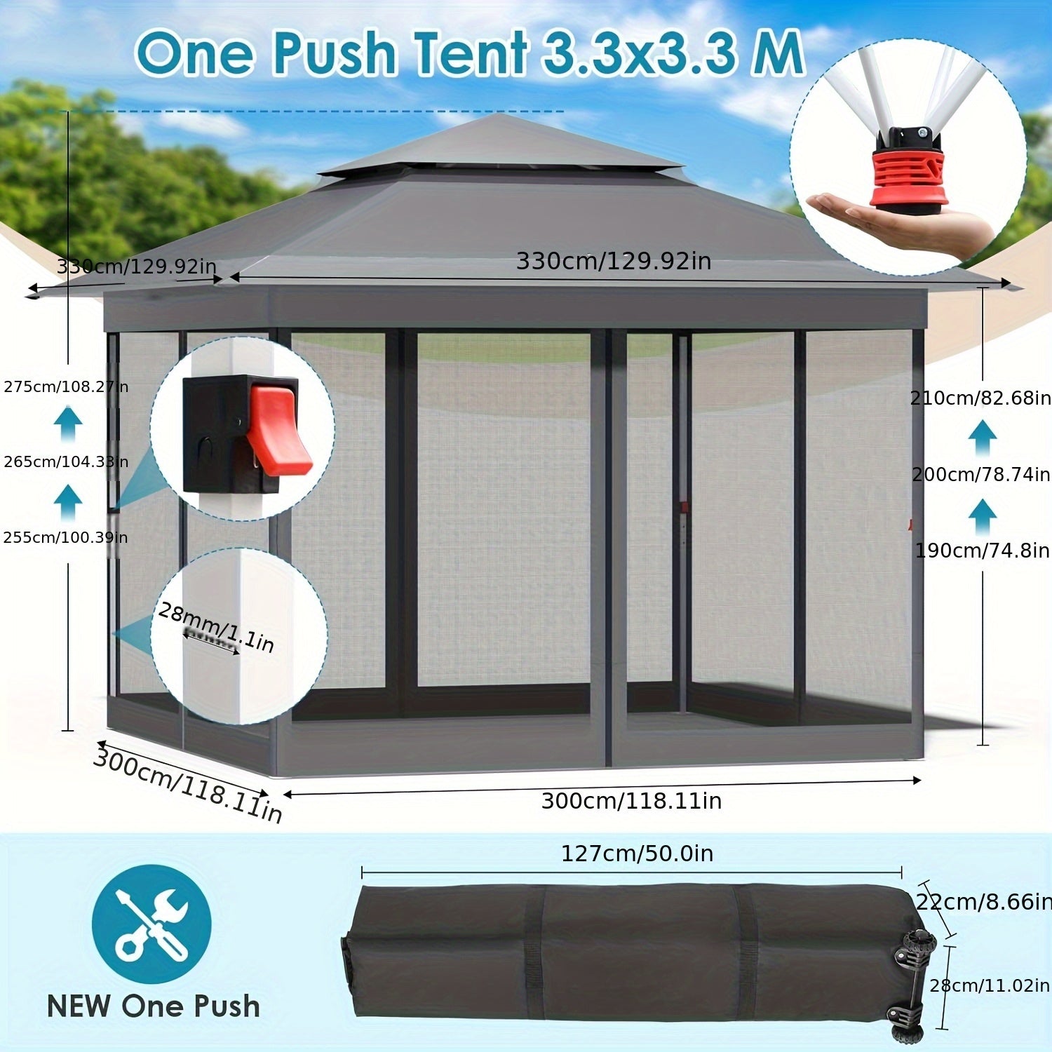 Pop-up-Gartenpavillon, 3,3x3,3 für Garten und Terrasse – Detailansicht 6