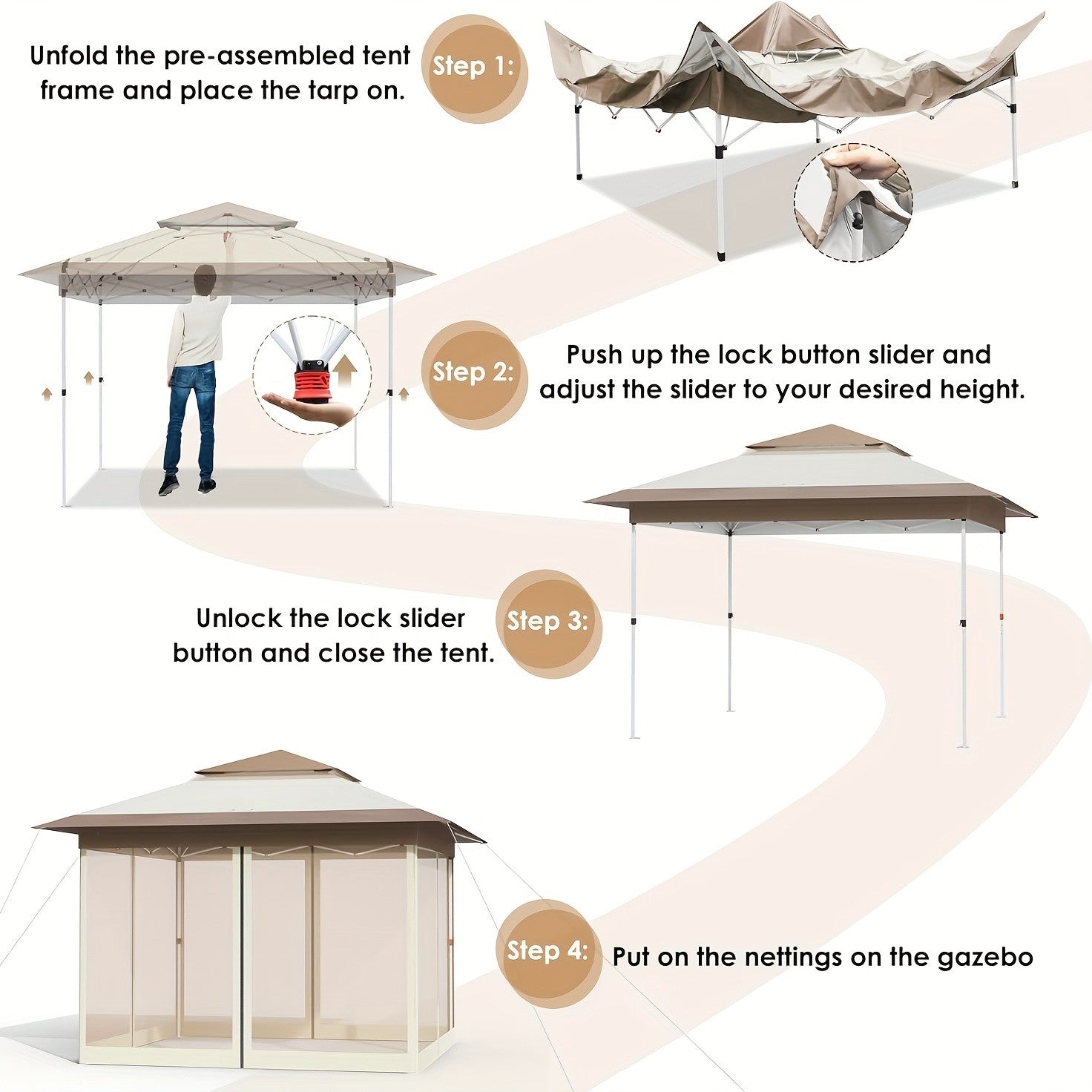 Pop-up-Gartenpavillon, 3,3x3,3 für Garten und Terrasse – Detailansicht 10