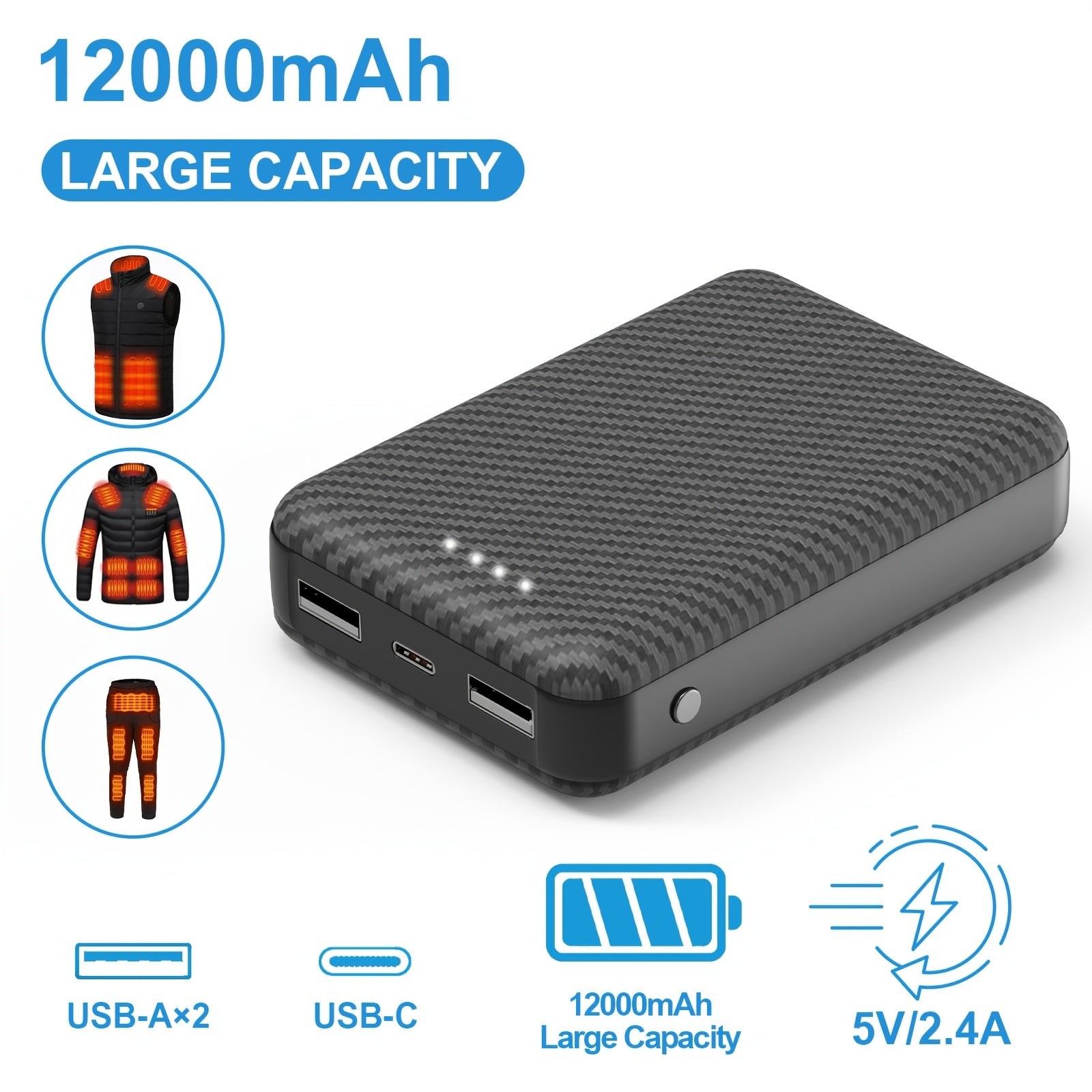 Powerbank, 12000mAh für beheizte Weste - 5V 2 und beheizte Jacke – Detailansicht 3