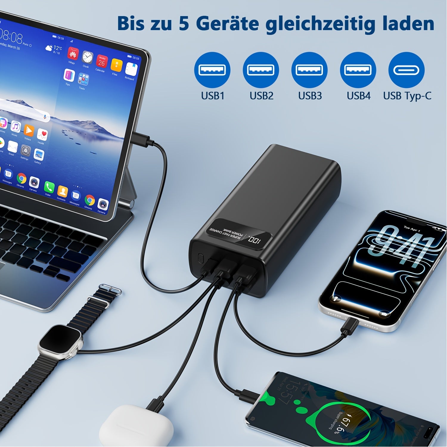 Powerbank, 5W Schnellladung Tragbares Ladegerät USB-C für Alltag und Zuhause – Detailansicht 7