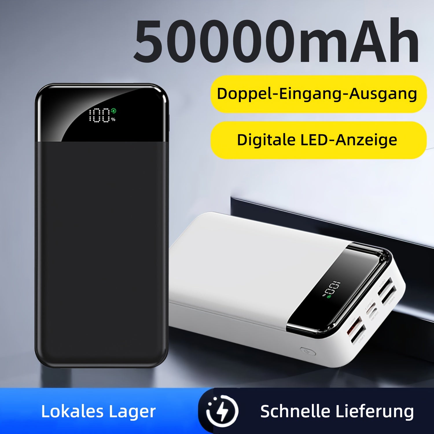 Powerbank, LED-Beleuchtung für Schnelles Laden von iPhone und Android-Geräten – Hauptansicht