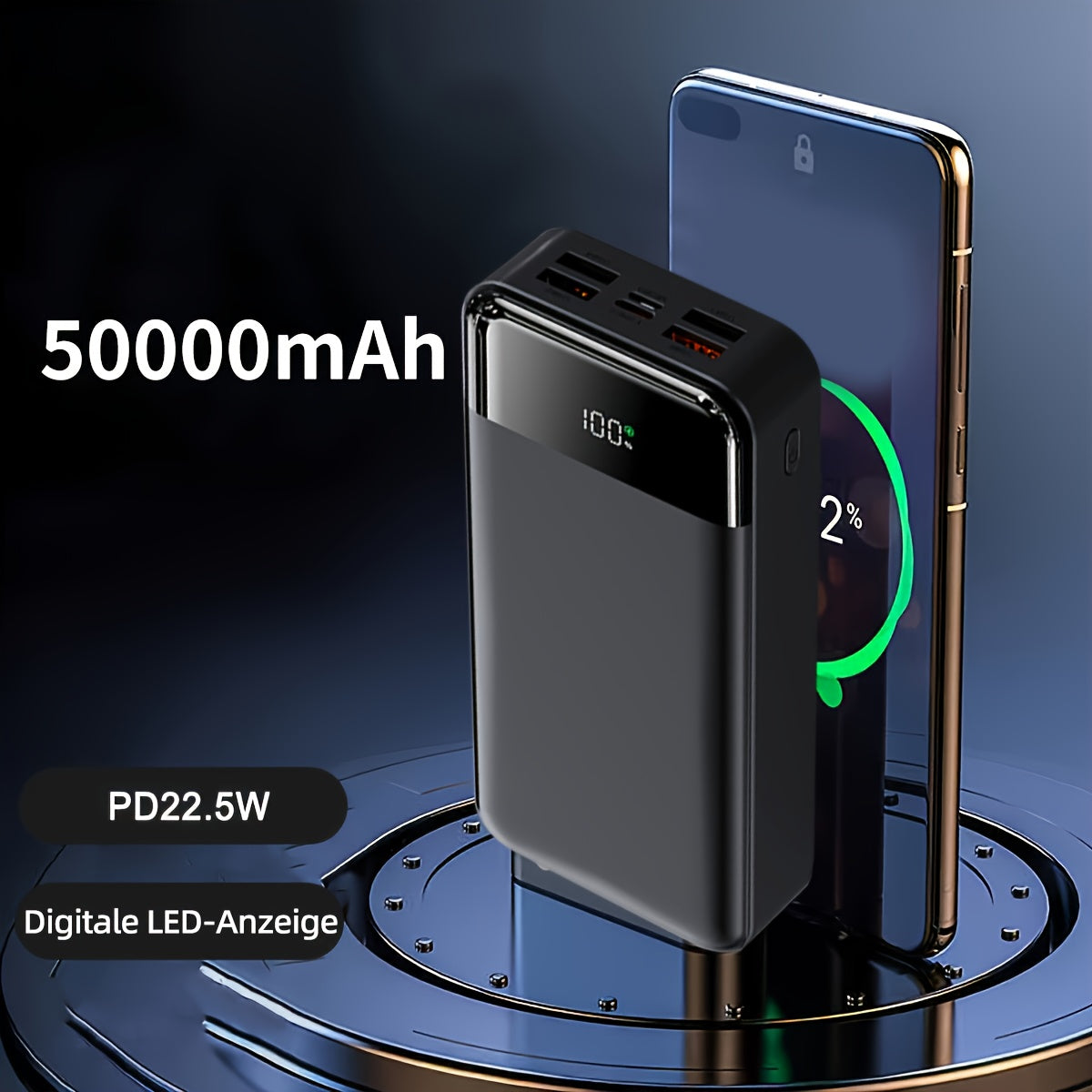 Powerbank, LED-Beleuchtung für Schnelles Laden von iPhone und Android-Geräten – Detailansicht 6