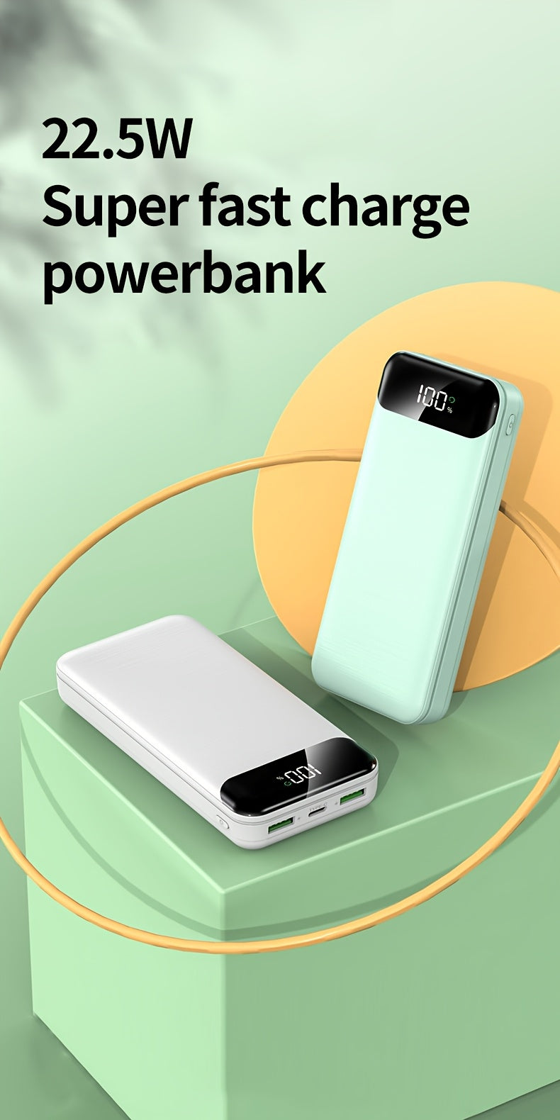 Powerbank, LED-Beleuchtung für Stromverbrauch und Schnellladung von Mobiltelefonen – Detailansicht 4