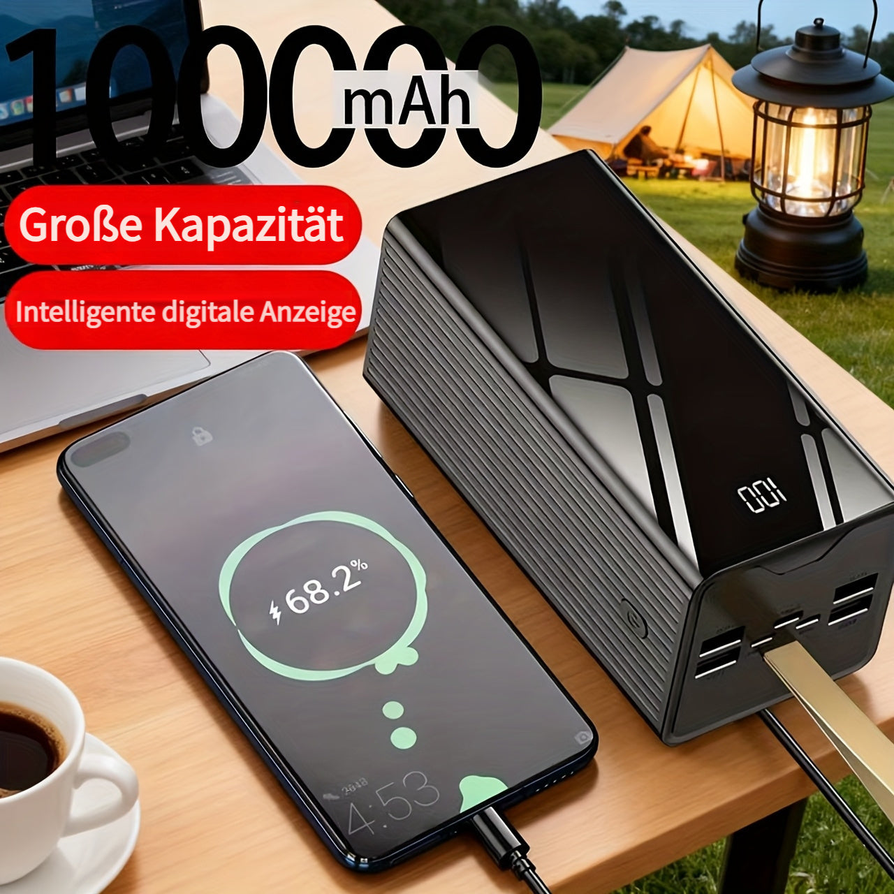 Powerbank, mit Campinglicht/LED-Power-Display für Camping und iPhone – Hauptansicht