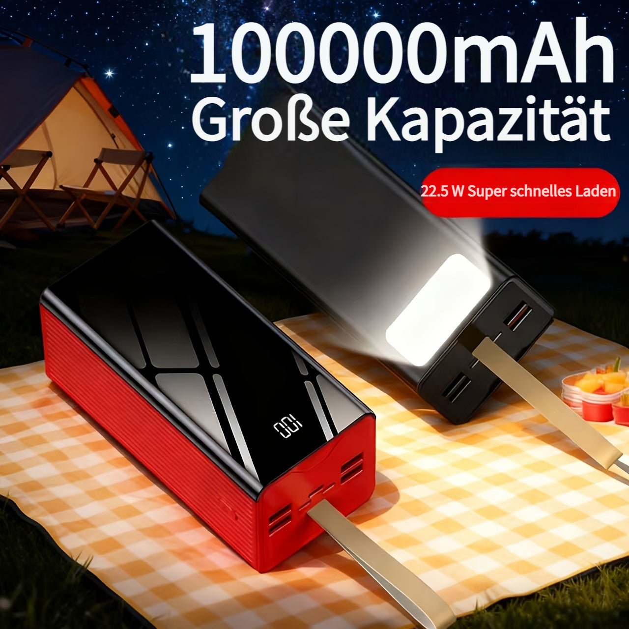 Powerbank, mit Campinglicht/LED-Power-Display für Camping und iPhone – Detailansicht 3