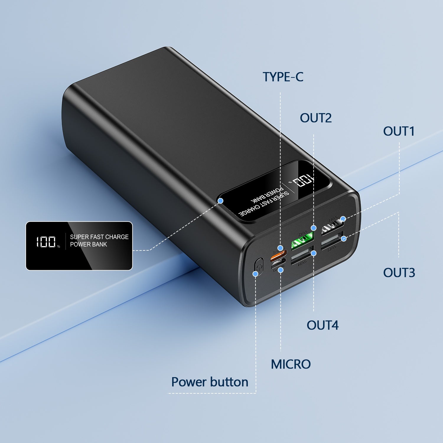 Powerbank, Schwarz für den Außenbereich – Hauptansicht