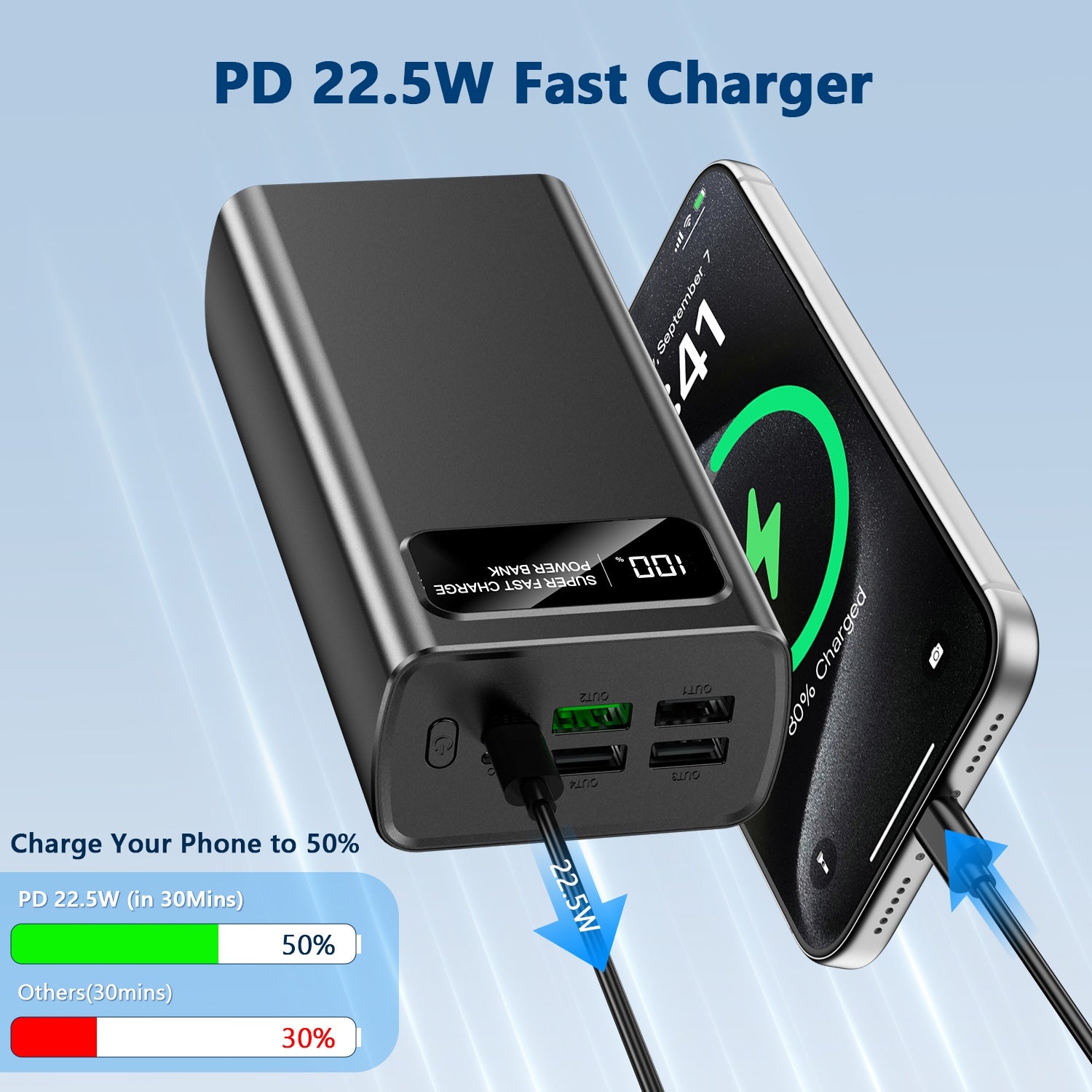 Powerbank, Schwarz für den Außenbereich – Detailansicht 6