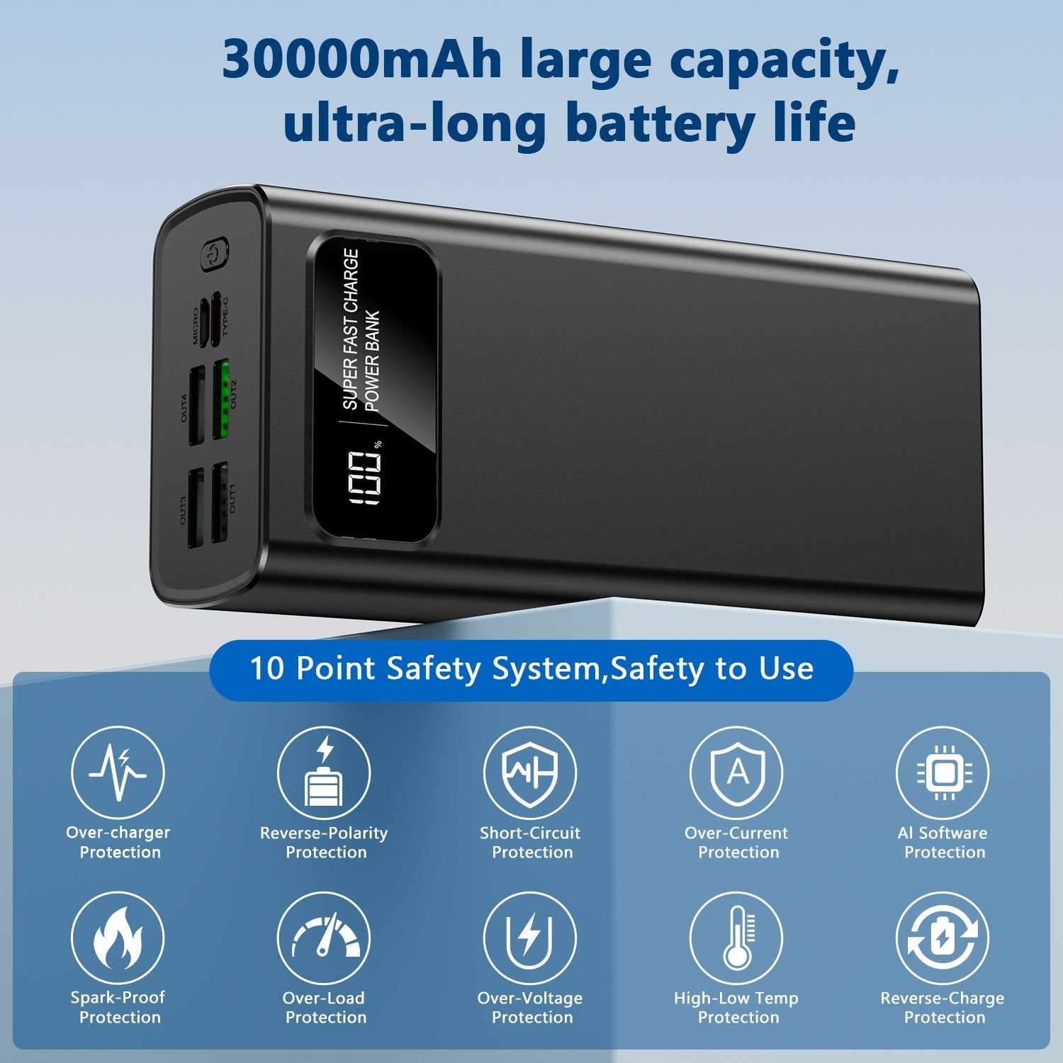 Powerbank, Schwarz für den Außenbereich – Detailansicht 7