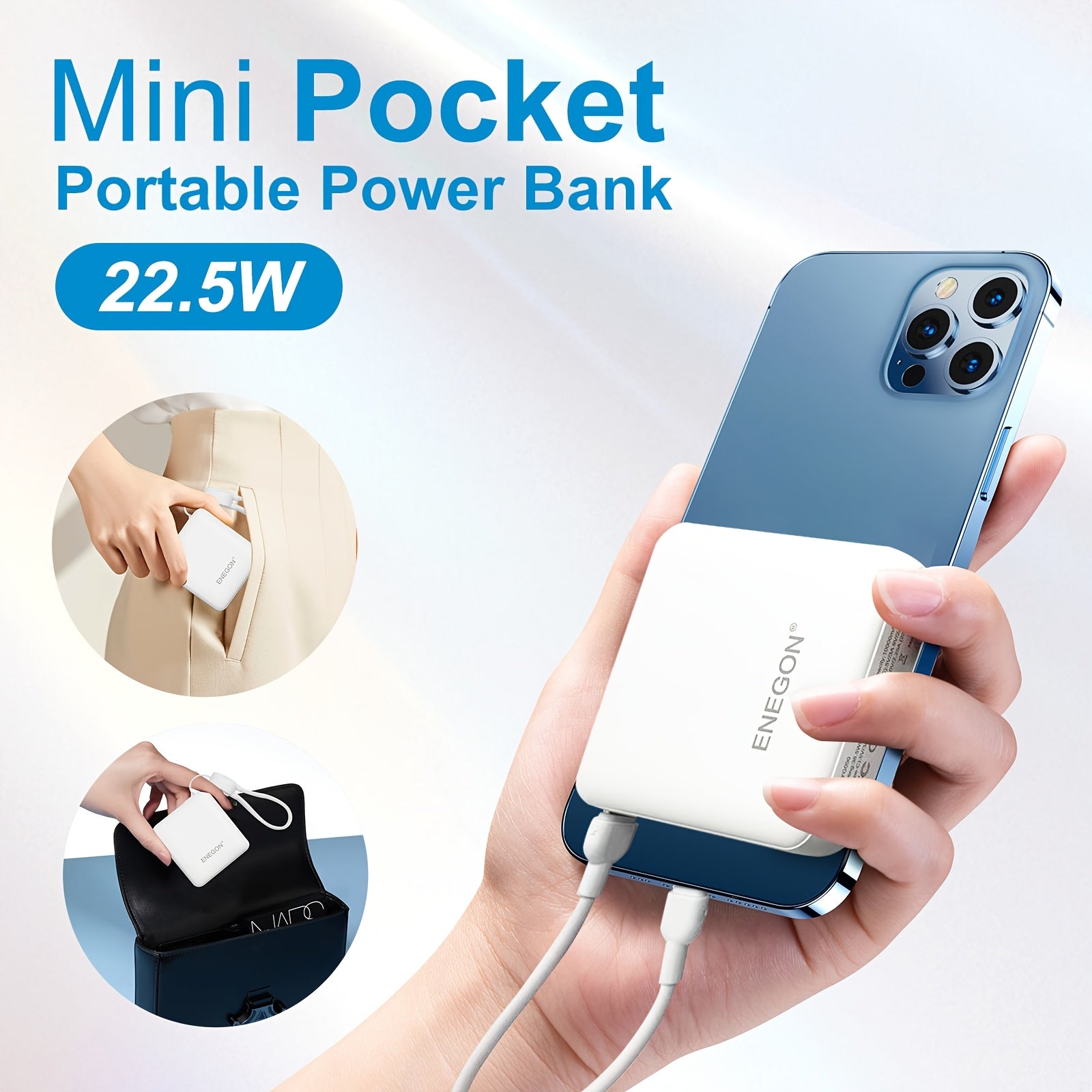 Powerbank, Weiß für Reisen und iPhone 16 – Detailansicht 5