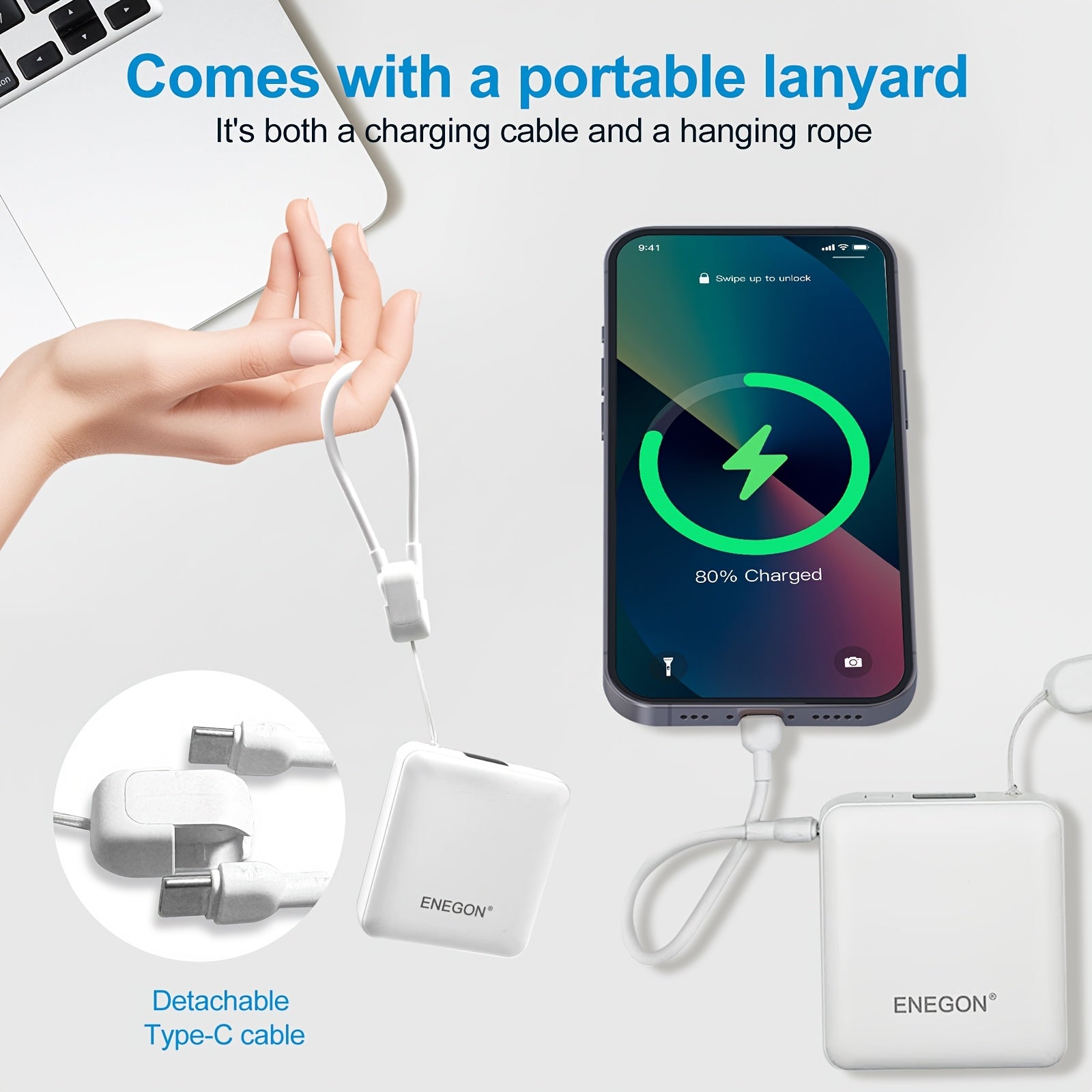 Powerbank, Weiß für Reisen und iPhone 16 – Detailansicht 7