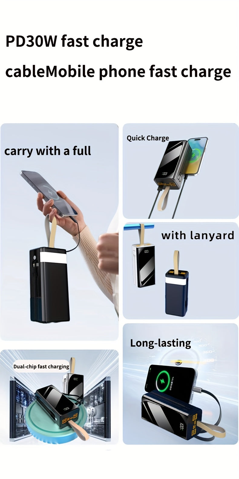 Powerbank, wird mit einem Schlüsselband und LED-Licht geliefert für Zuhause – Detailansicht 3