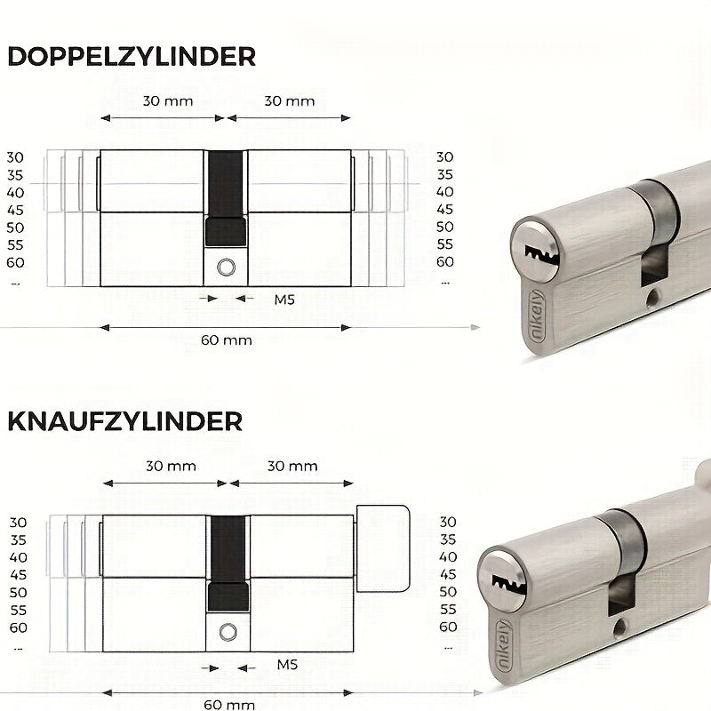 Profilzylinder-Türschloss, Set mit 1 Zylinderriegel 45/45 für Alltag und Zuhause – Detailansicht 8