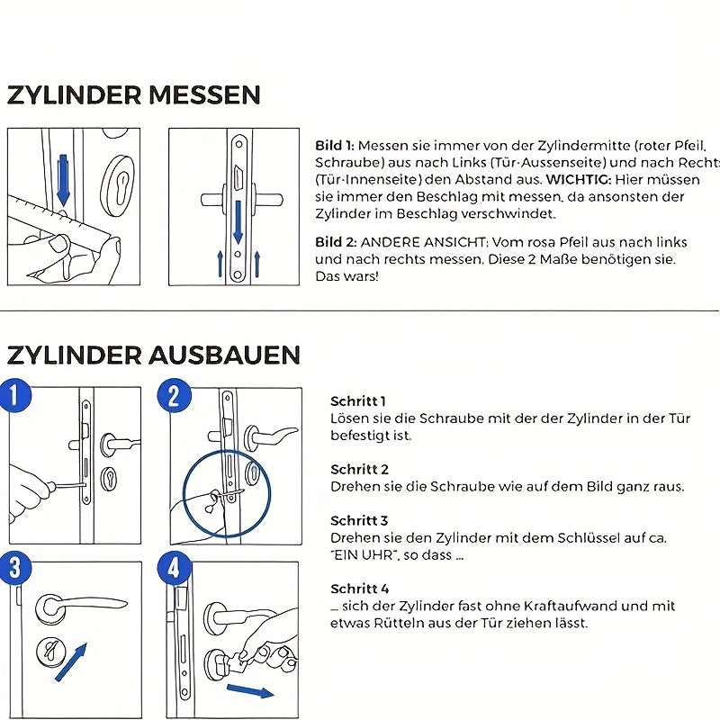 Profilzylinder-Türschloss, Set mit 1 Zylinderriegel 45/45 für Alltag und Zuhause – Detailansicht 10