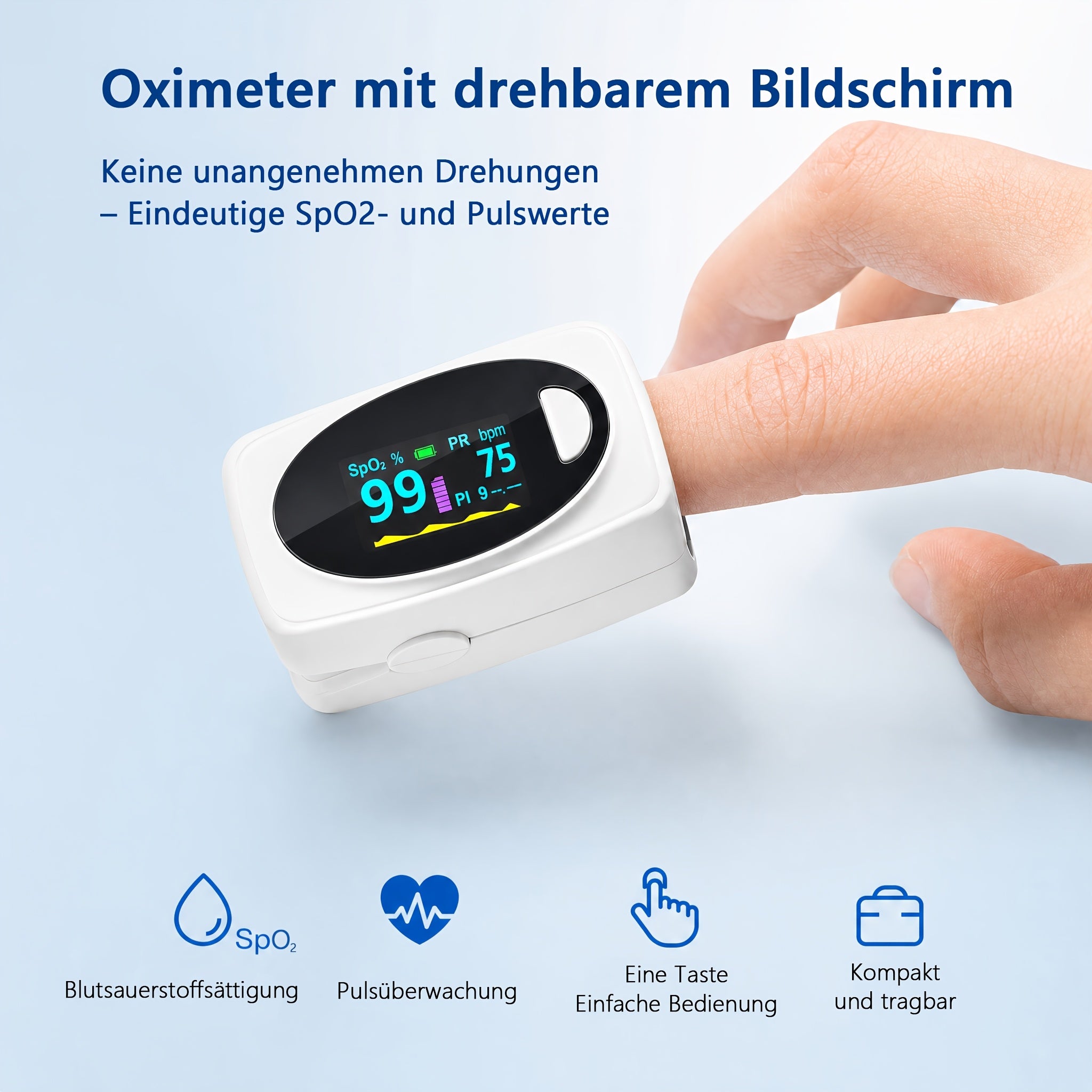 Pulsoximeter Fingerspitzen-Gerät, Weiß für Schlafzimmer und Bett – Detailansicht 2