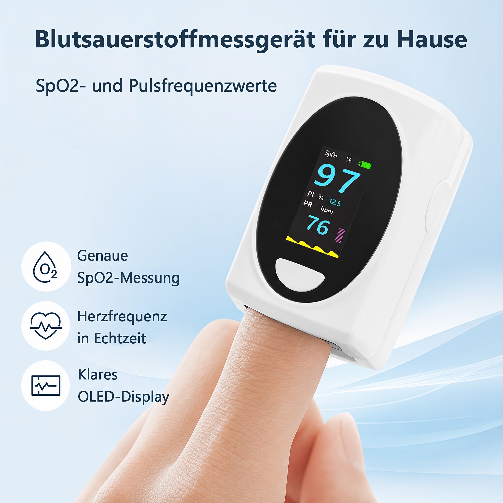 Pulsoximeter Fingerspitzen-Gerät, Weiß für Schlafzimmer und Bett – Detailansicht 6