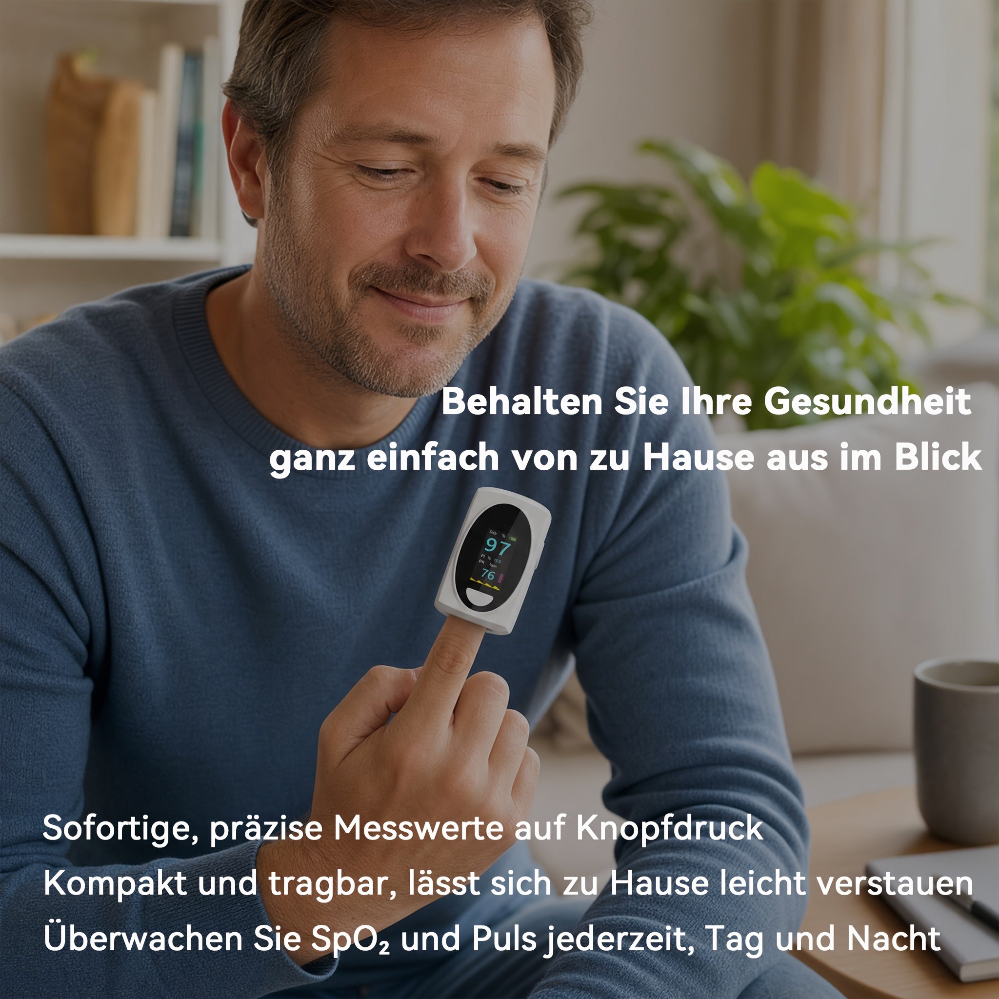Pulsoximeter Fingerspitzen-Gerät, Weiß für Schlafzimmer und Bett – Detailansicht 9