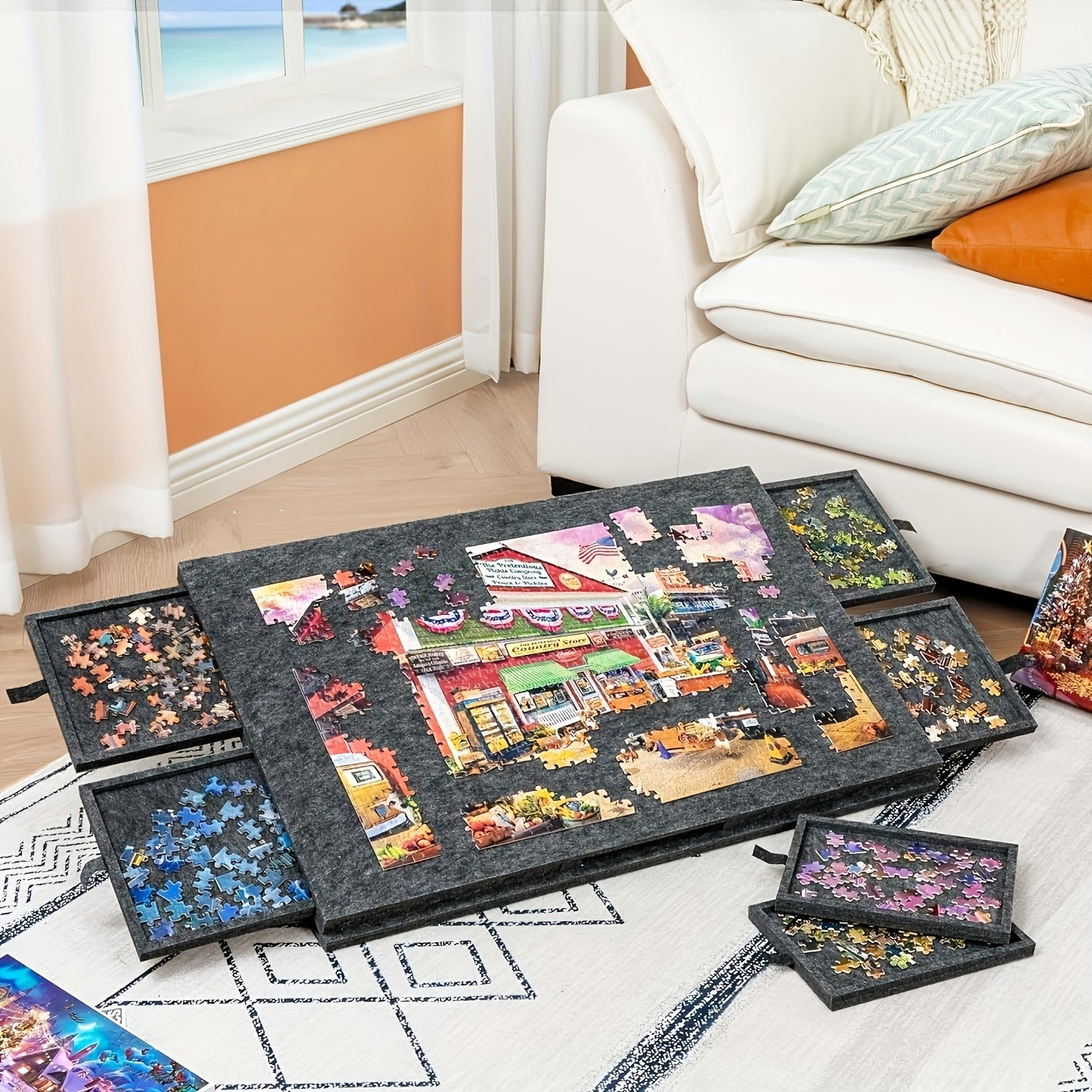 Puzzletisch, 1 Stk. +6 Schubladen +2 Aufbewahrungsbox für Hobby und Kreativprojekte – Detailansicht 9