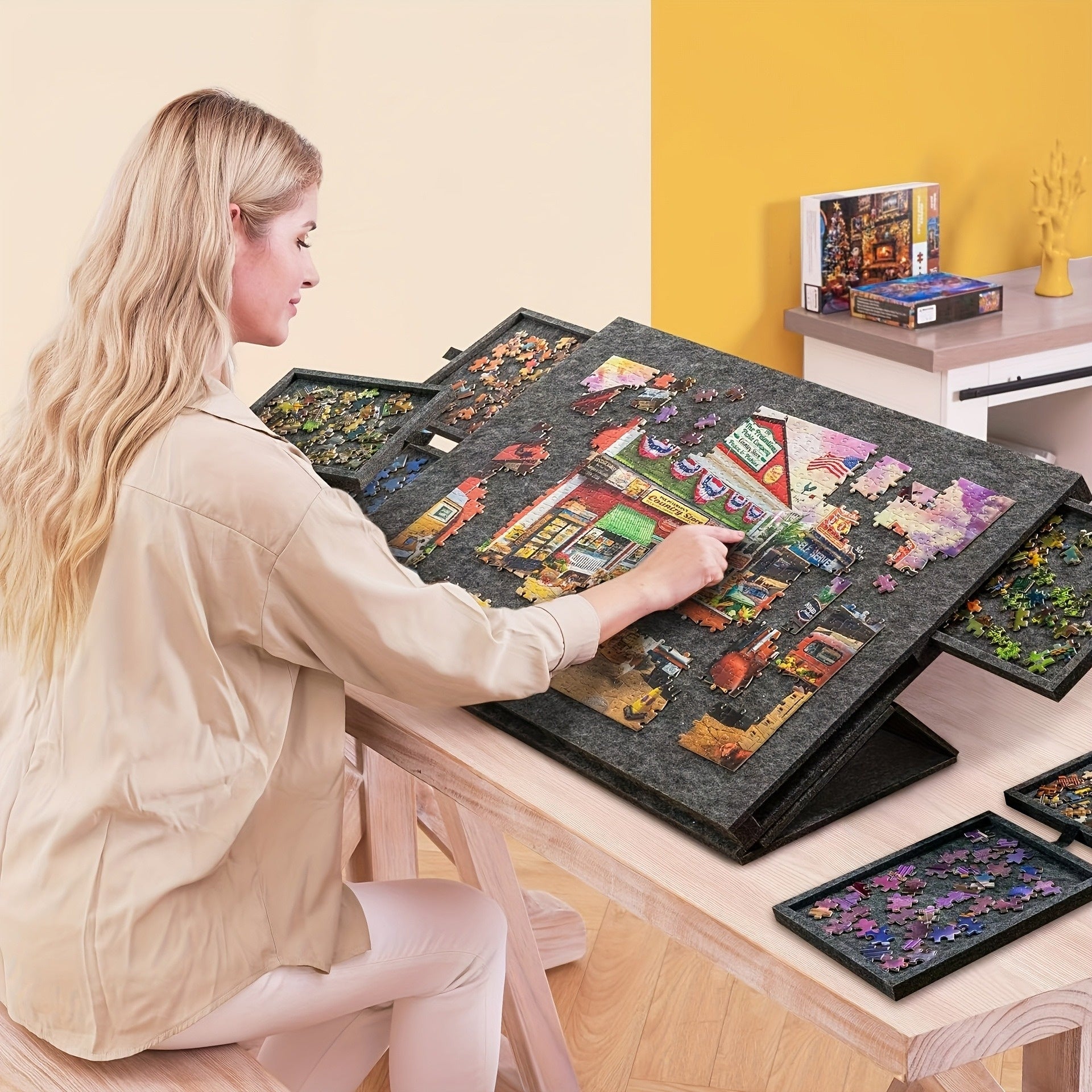 Puzzletisch, 1 Stk. +6 Schubladen +2 Aufbewahrungsbox für Hobby und Kreativprojekte – Detailansicht 10