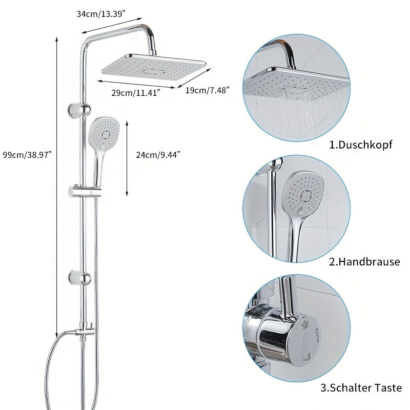 Regendusche-Set Chrom Badezimmer Duschsystem, Edelstahl für Badezimmer und Haushalt – Detailansicht 3