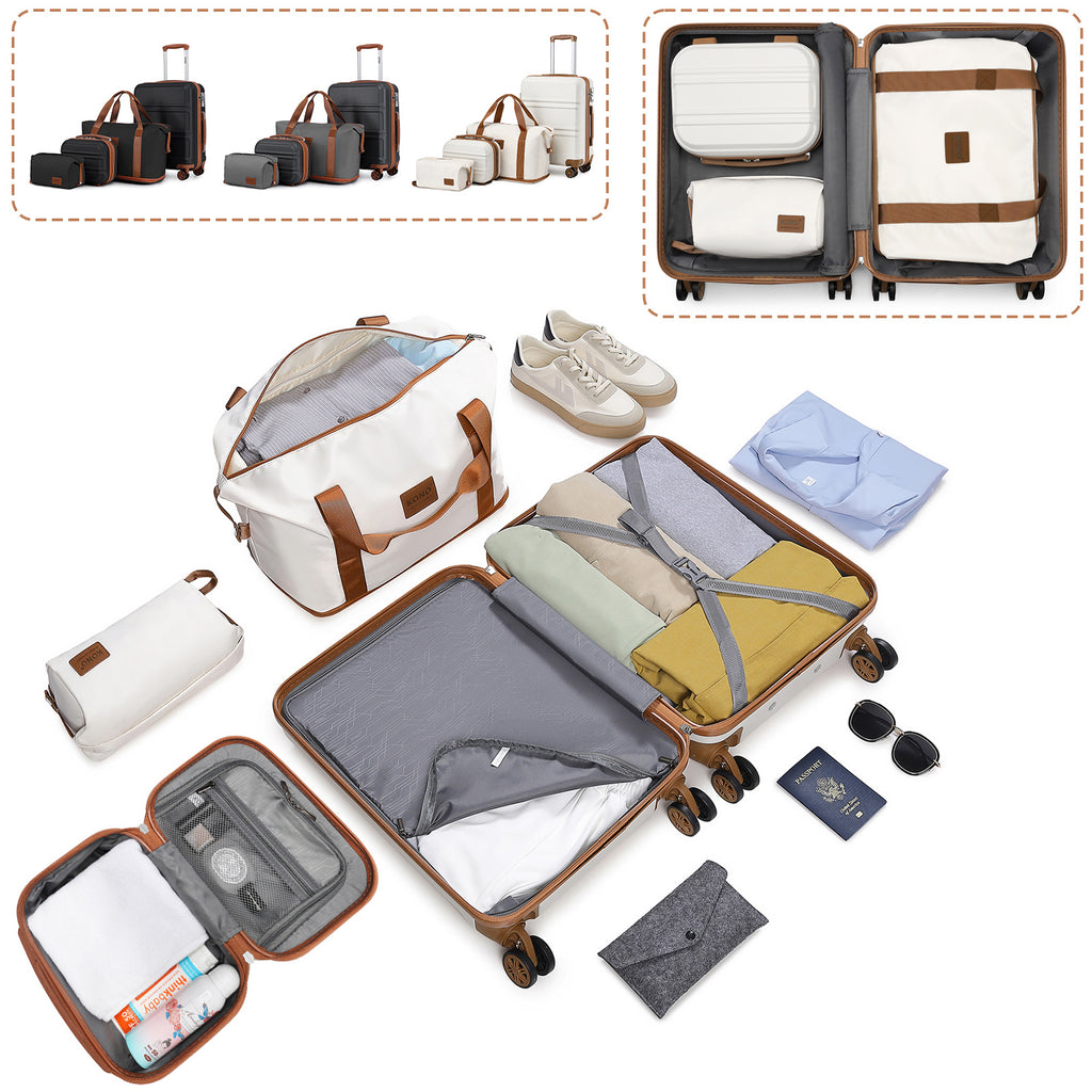 Reisekoffer, 2 Stk. Cremeweißer 20-Zoll-Koffer + Reisetasche für Alltag und Camping – Detailansicht 22