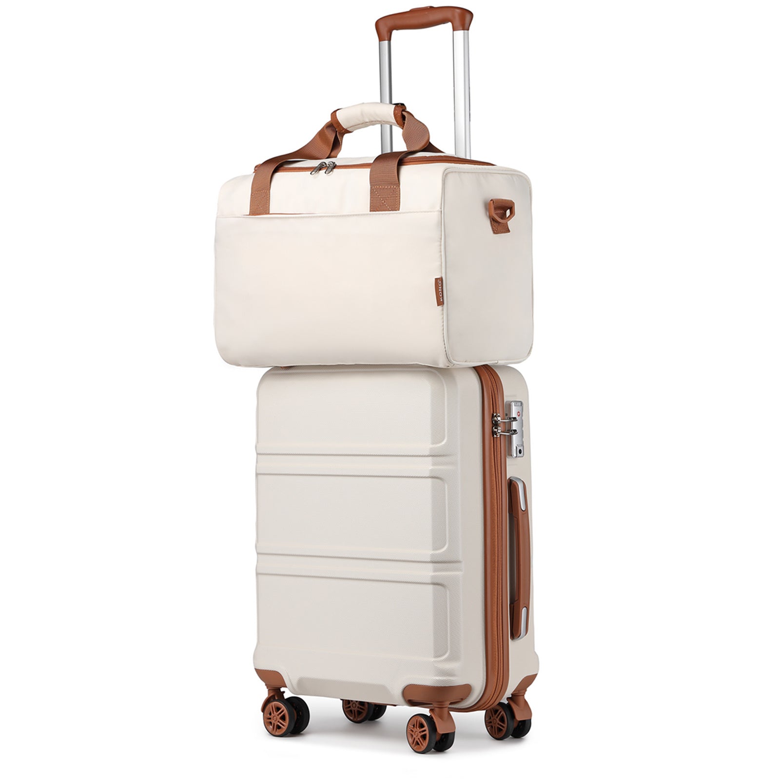 Reisekoffer, 2 Stk. Cremeweißer 20-Zoll-Koffer + Reisetasche für Alltag und Camping – Detailansicht 25