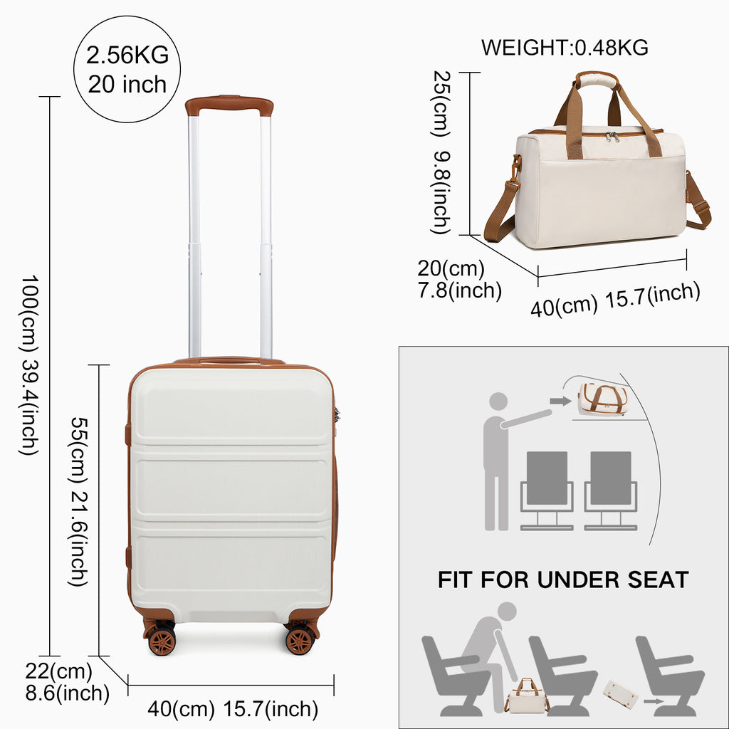 Reisekoffer, 2 Stk. Cremeweißer 20-Zoll-Koffer + Reisetasche für Alltag und Camping – Detailansicht 27