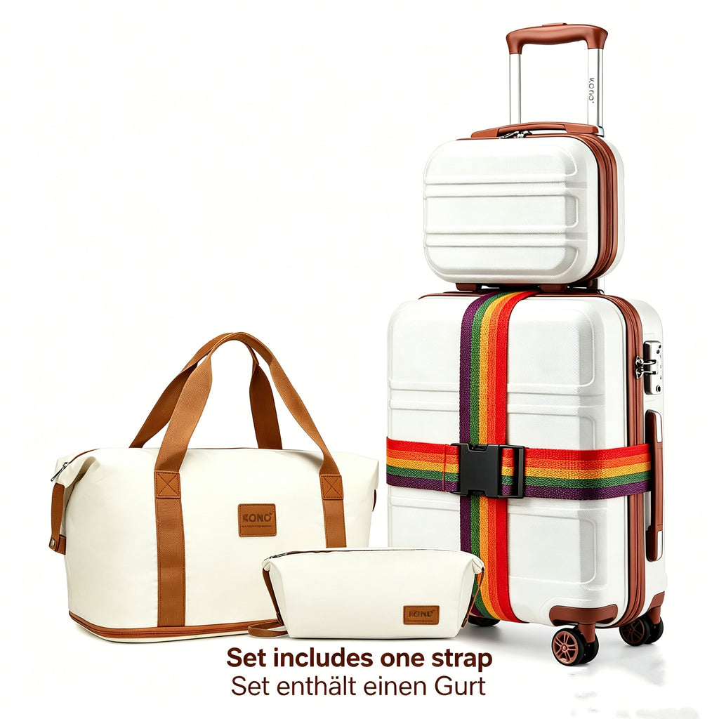 Reisekoffer, 2 Stk. Cremeweißer 20-Zoll-Koffer + Reisetasche für Alltag und Camping – Detailansicht 55
