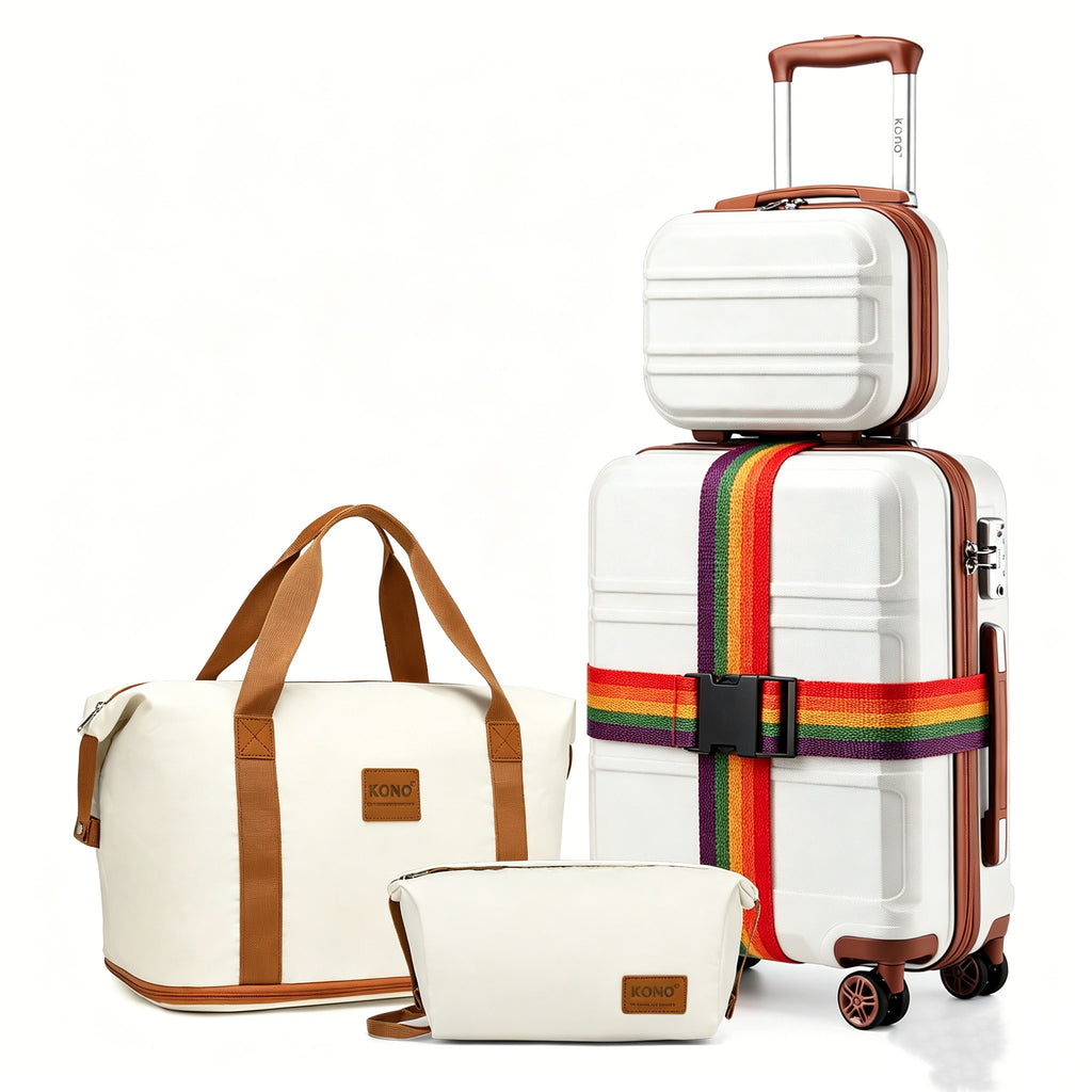 Reisekoffer, 2 Stk. Cremeweißer 20-Zoll-Koffer + Reisetasche für Alltag und Camping – Detailansicht 56