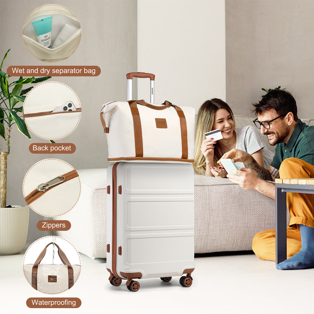 Reisekoffer, 2 Stk. Cremeweißer 20-Zoll-Koffer + Reisetasche für Alltag und Camping – Detailansicht 69