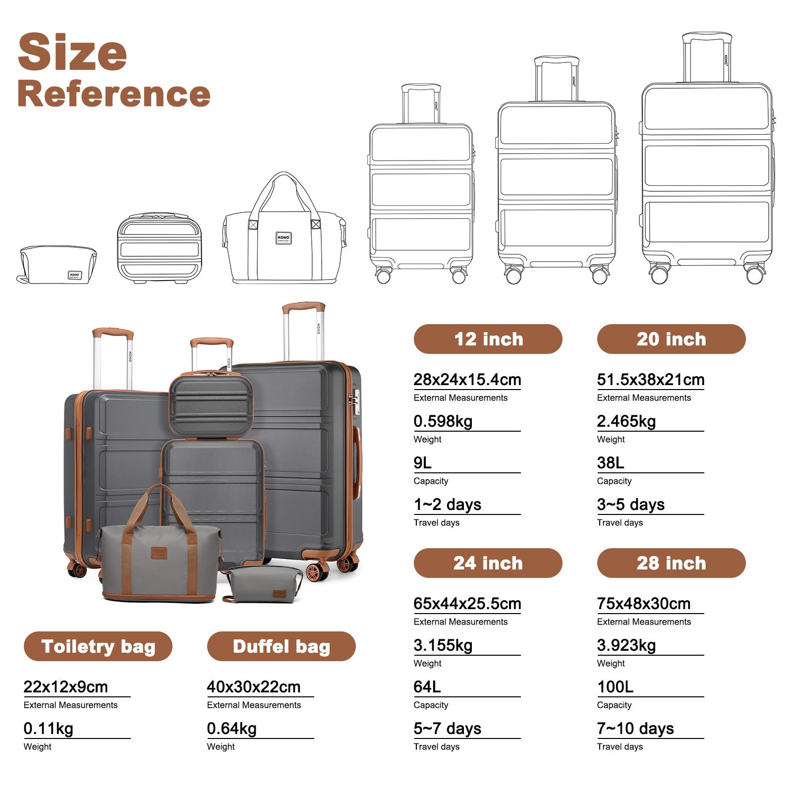 Reisekoffer, 2 Stk. Cremeweißer 20-Zoll-Koffer + Reisetasche für Alltag und Camping – Detailansicht 74