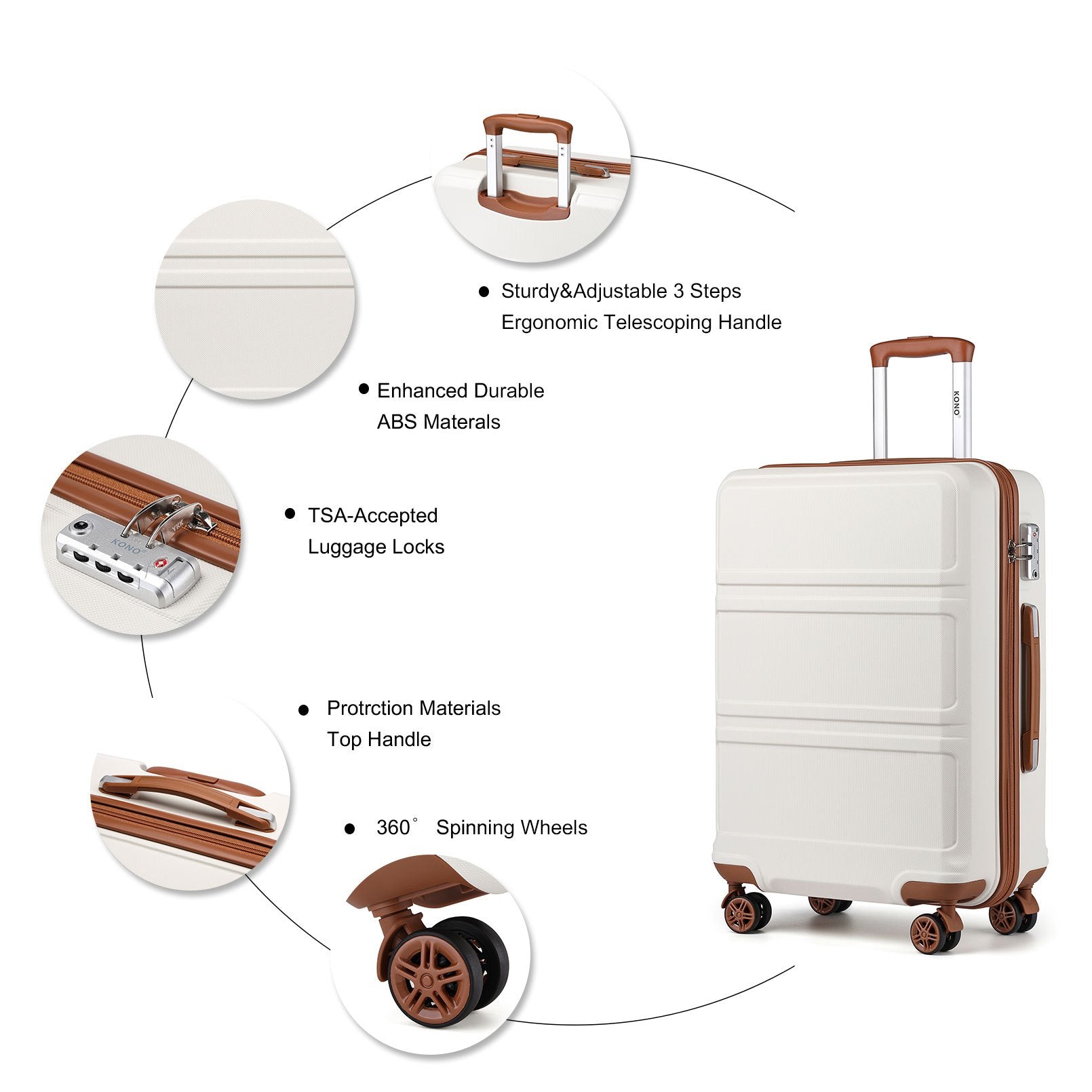 Reisekoffer, 6-teiliges Camping-Hardcase-ABS-Roller-Handgepäck-Kof für Freizeit und Camping – Detailansicht 7