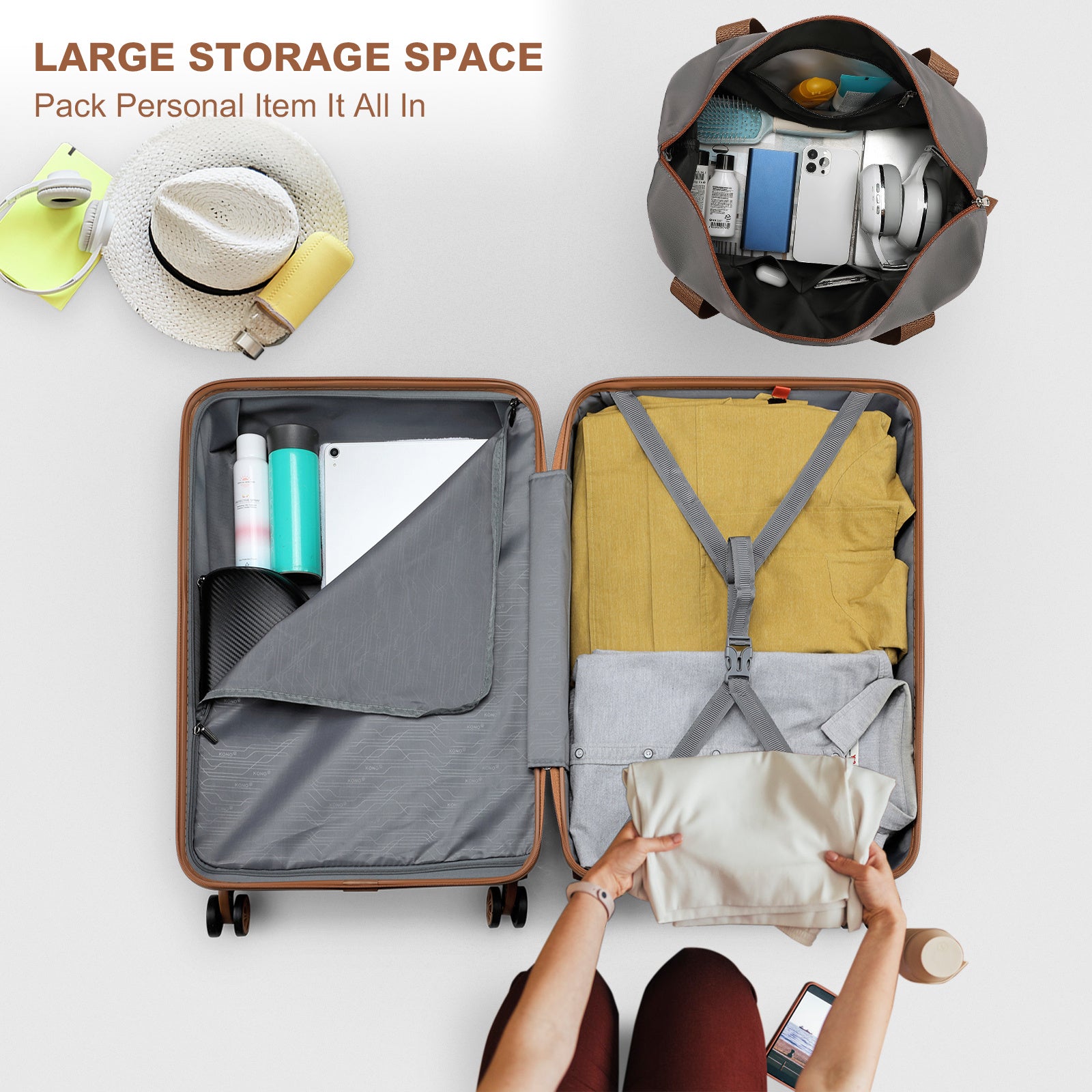 Reisekoffer, 6-teiliges Camping-Hardcase-ABS-Roller-Handgepäck-Kof für Freizeit und Camping – Detailansicht 23